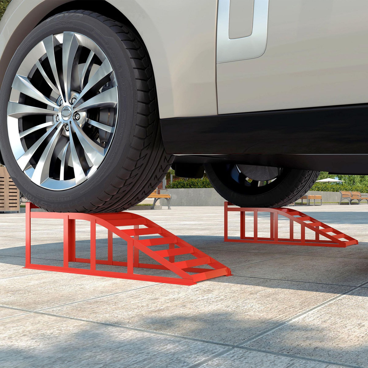 HOMCOM Lot de 2 rampes de levage pour voiture en acier - 1T levée max. 220 mm - rouge