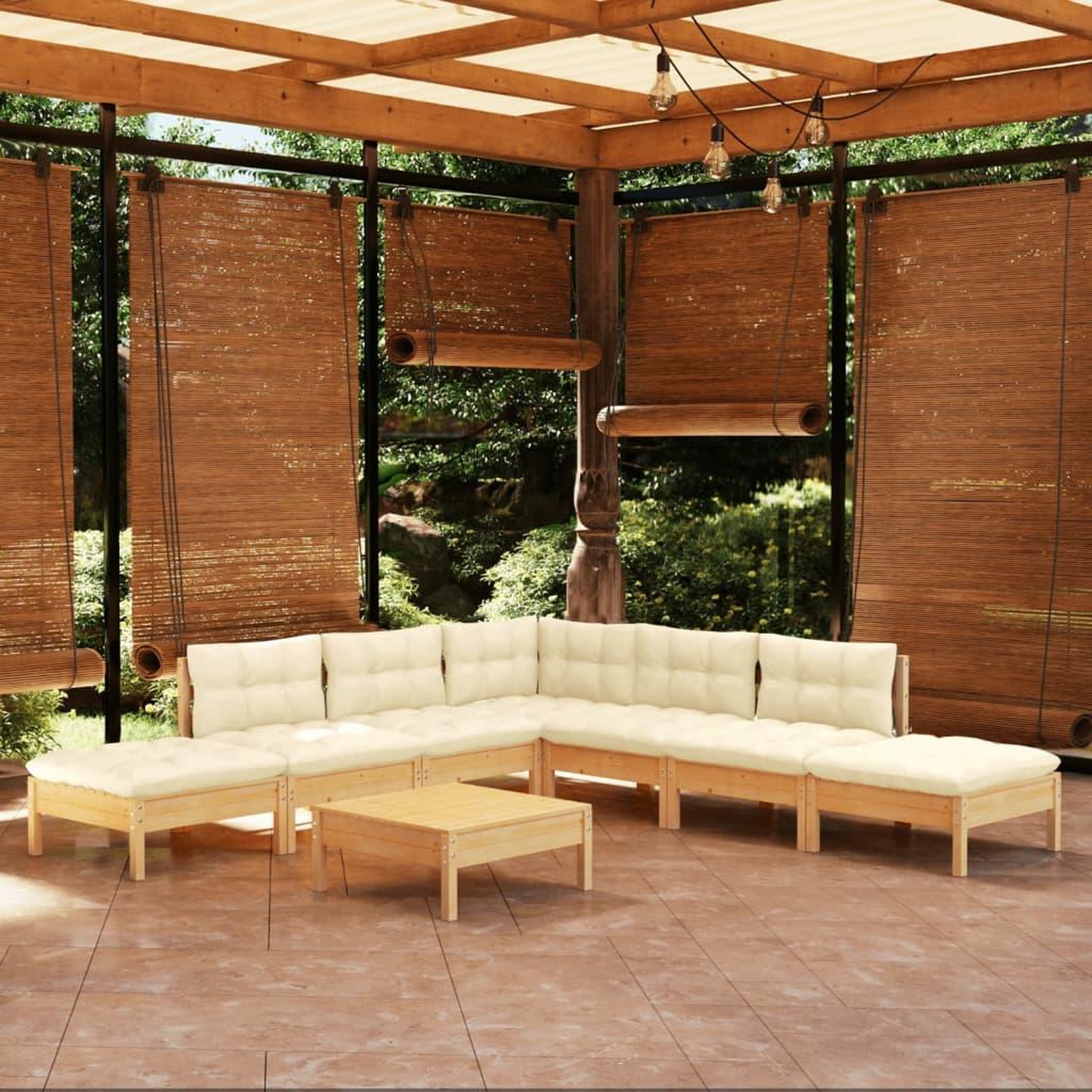 Voir la diapositive 1 : VIDAXL Salon de jardin 8 pcs avec coussins creme Bois de pin
