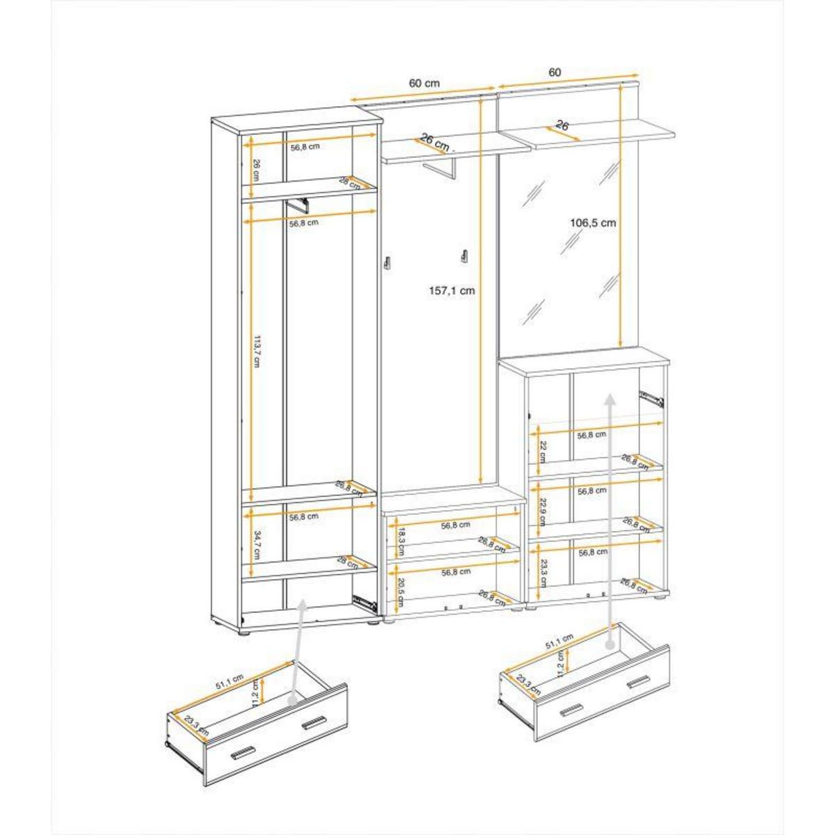 Paris Prix Ensemble Vestiaire 6P  ARMARIO III  203cm Chêne