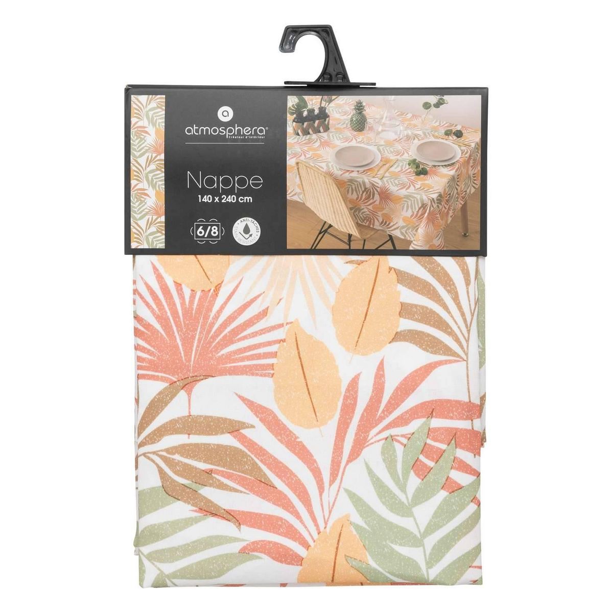 ATMOSPHERA Nappe anti-tache rectangulaire Palm - 140 x 240 cm - Multicolore