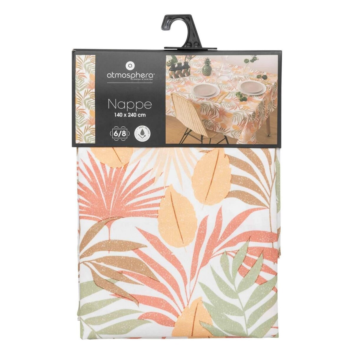 ATMOSPHERA Nappe anti-tache rectangulaire Palm - 140 x 240 cm - Multicolore