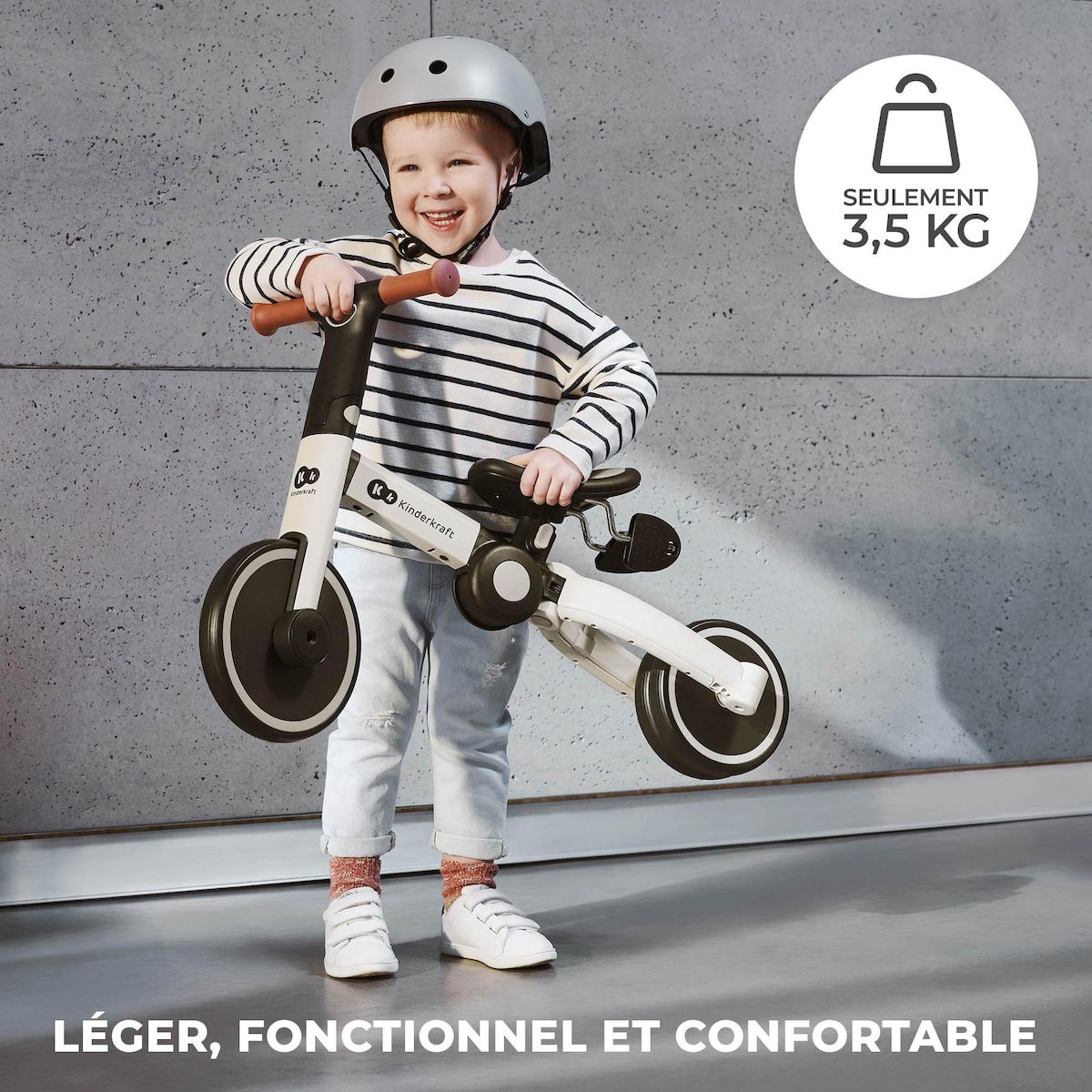 KINDERKRAFT Tricycle évolutif pliable 3 en 1 avec fonction draisienne