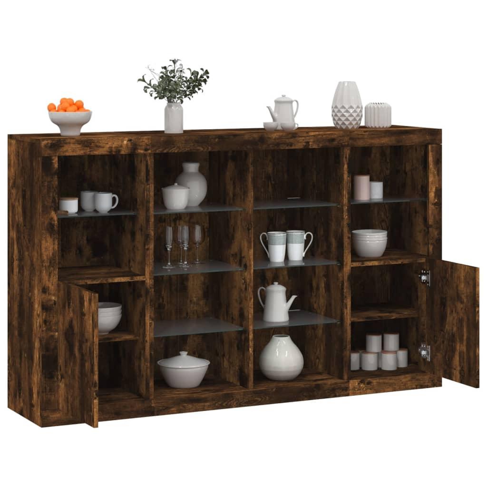 VIDAXL Buffets avec lumieres LED 3 pcs chene fume bois d'ingenierie