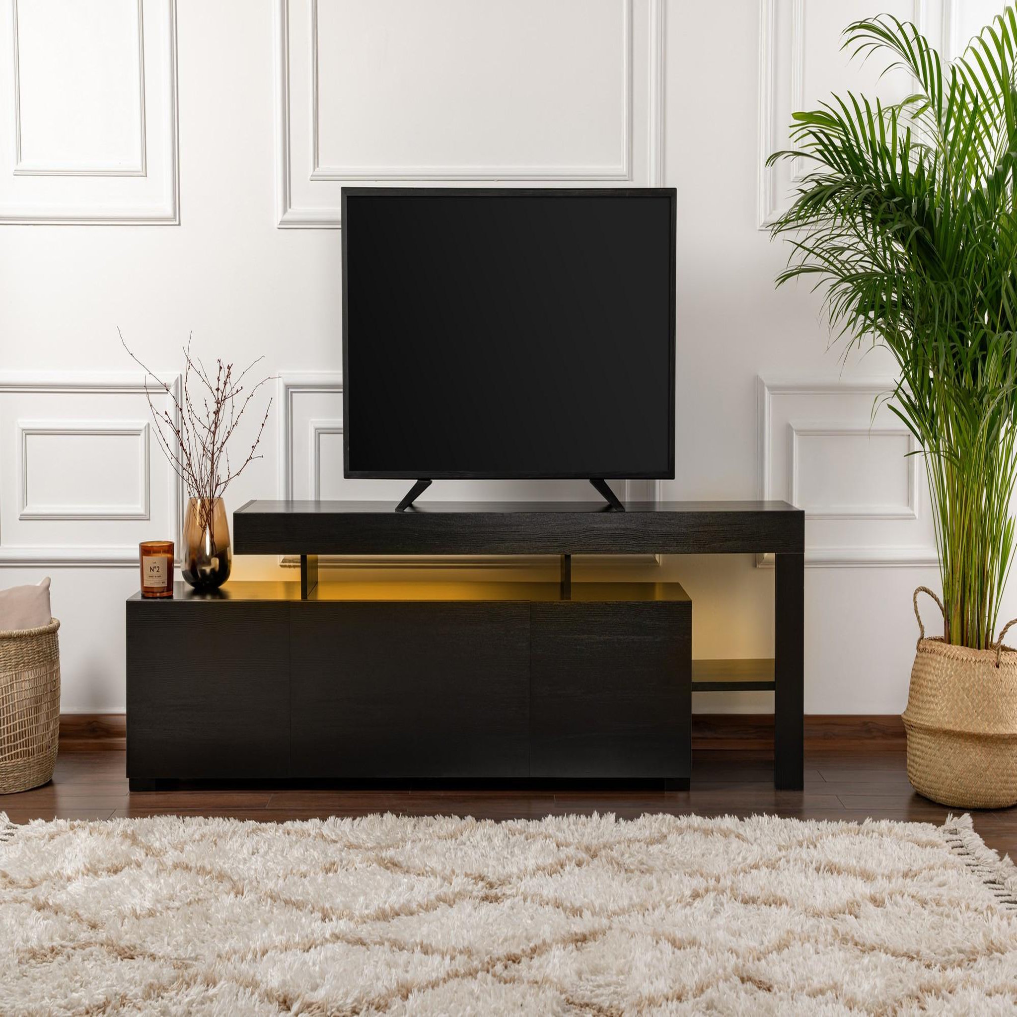 Voir la diapositive 2 : Habitat et Jardin Meuble tv en bois  beliz  192 x 37 x 53 cm - bois noir