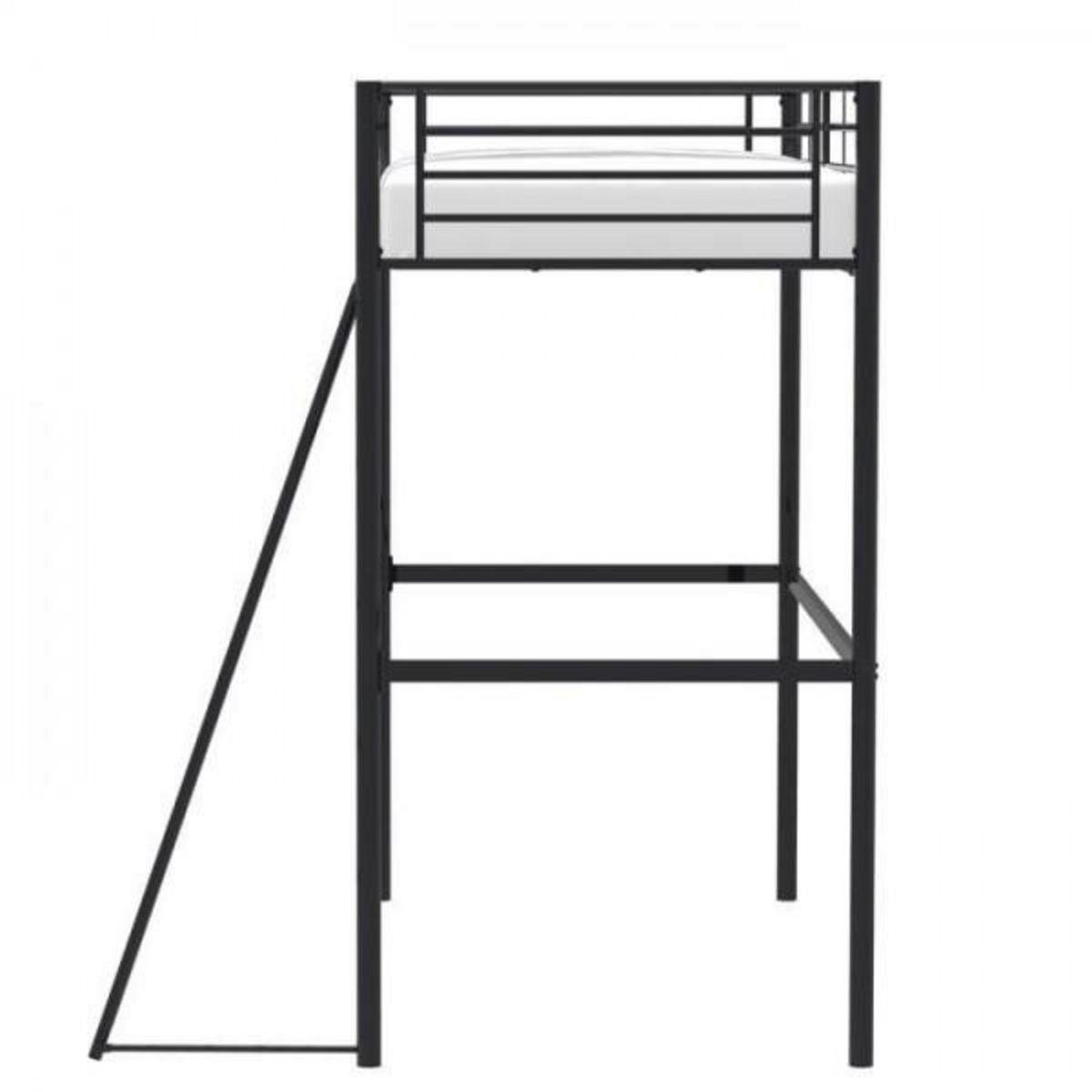 MARKET24 Lit mezzanine enfant ELIOT en métal noir 90x190cm avec sommier inclus