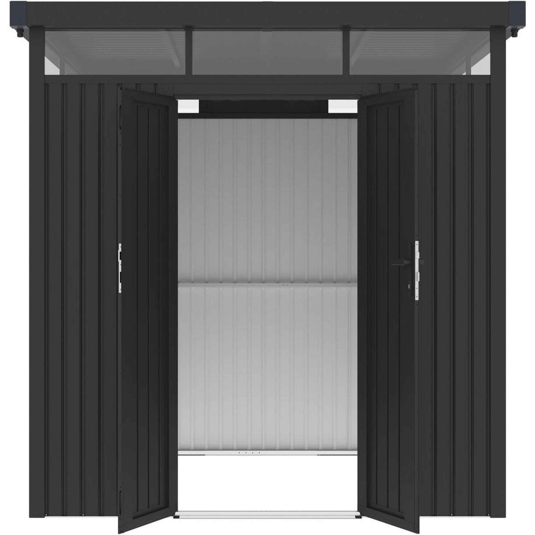 Voir la diapositive 4 : Habitat et Jardin Abri de jardin métal premium avec toit plat et porte battante  lexinton  - 6,76 m² - gris