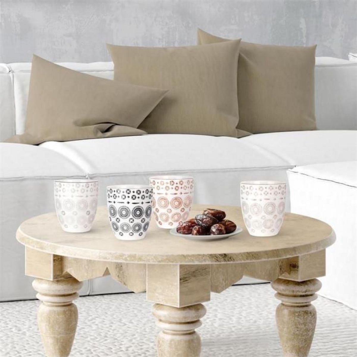 Saveur et dégustation 4 Mugs design ethnique Mirage - 250 ml - Blanc