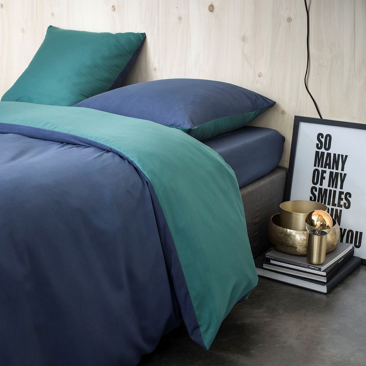 TODAY Parure housse de couette unie en microfibre bicolore et réversible EMERAUDE