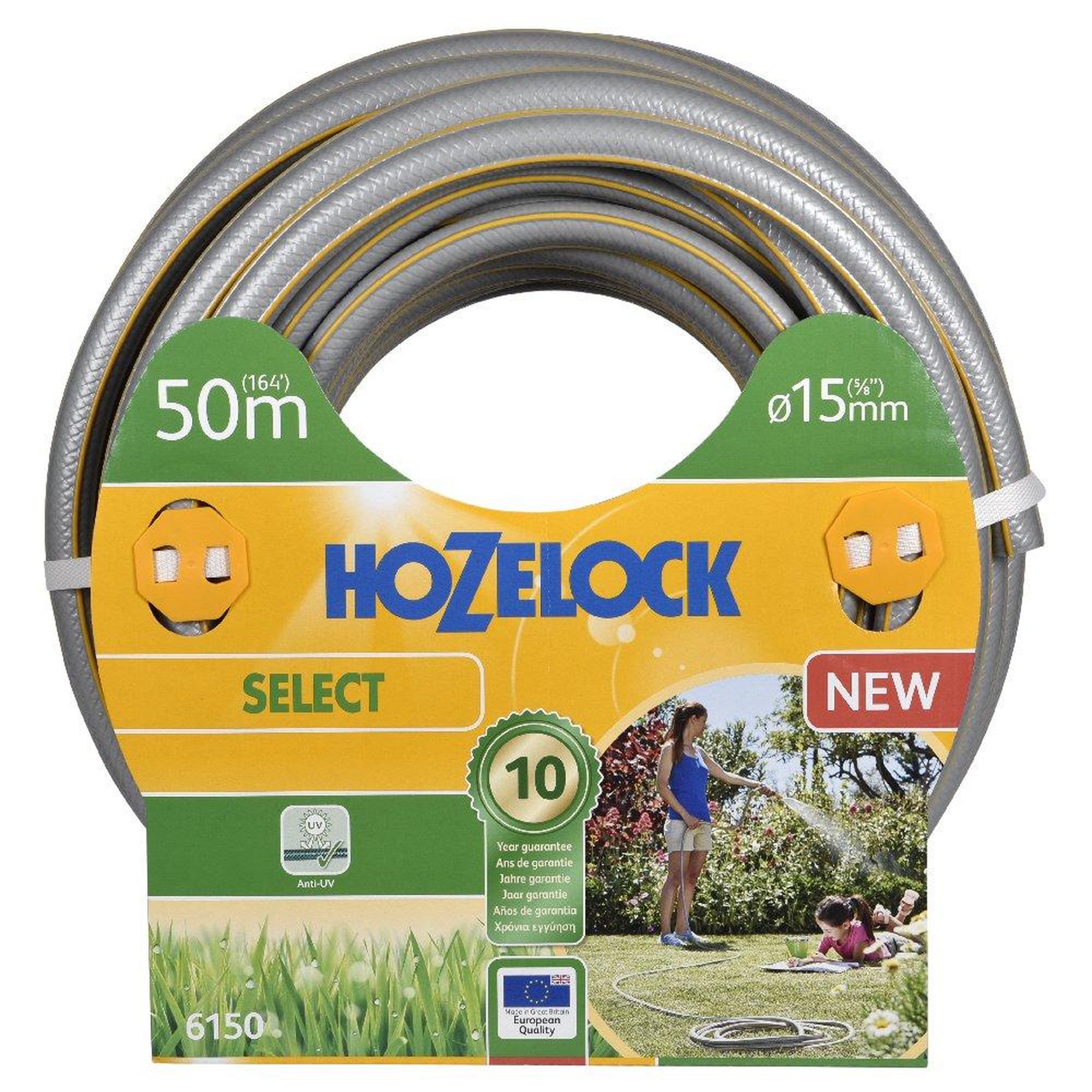 Hozelock Tuyau d'arrosage Hozelock Select anti UV gris bandes 3D jaunes diamètre 15mm 50m
