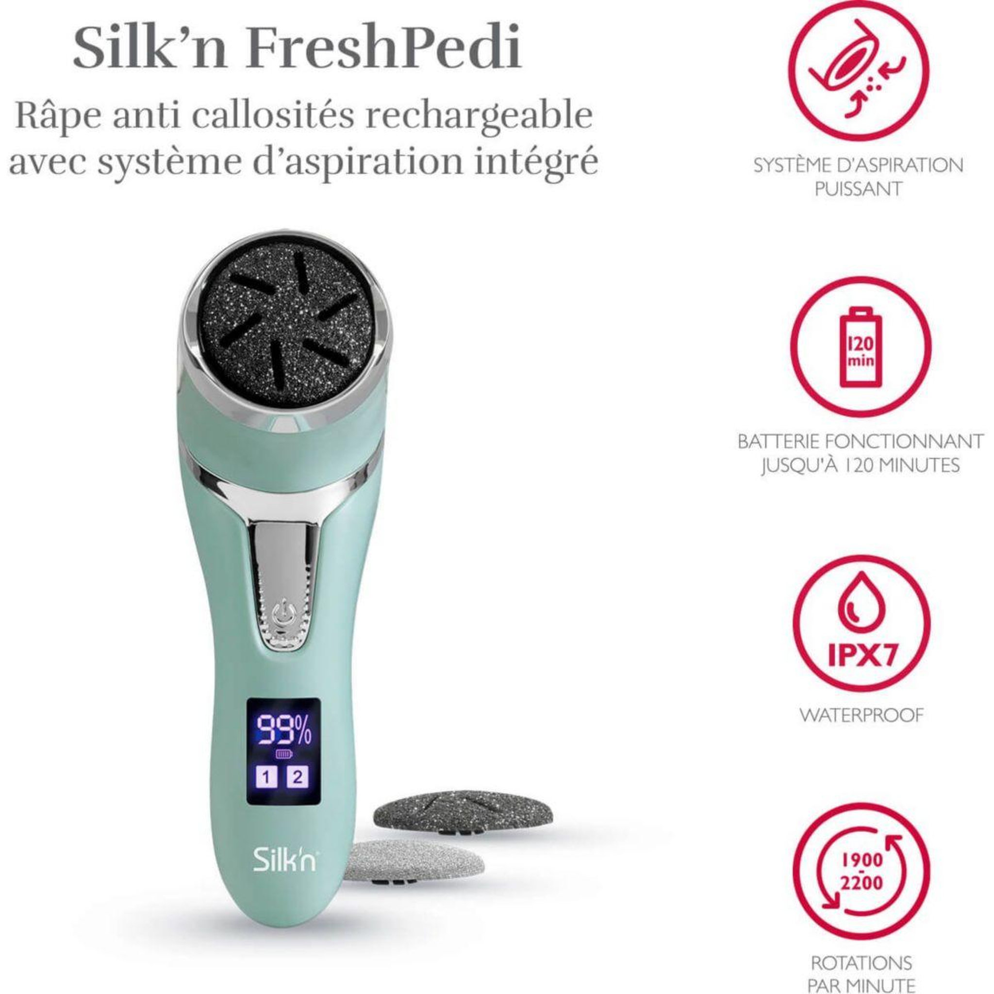 Voir la diapositive 2 : SILK'N Râpe électrique pied Rape anticallosités FRESHPEDI