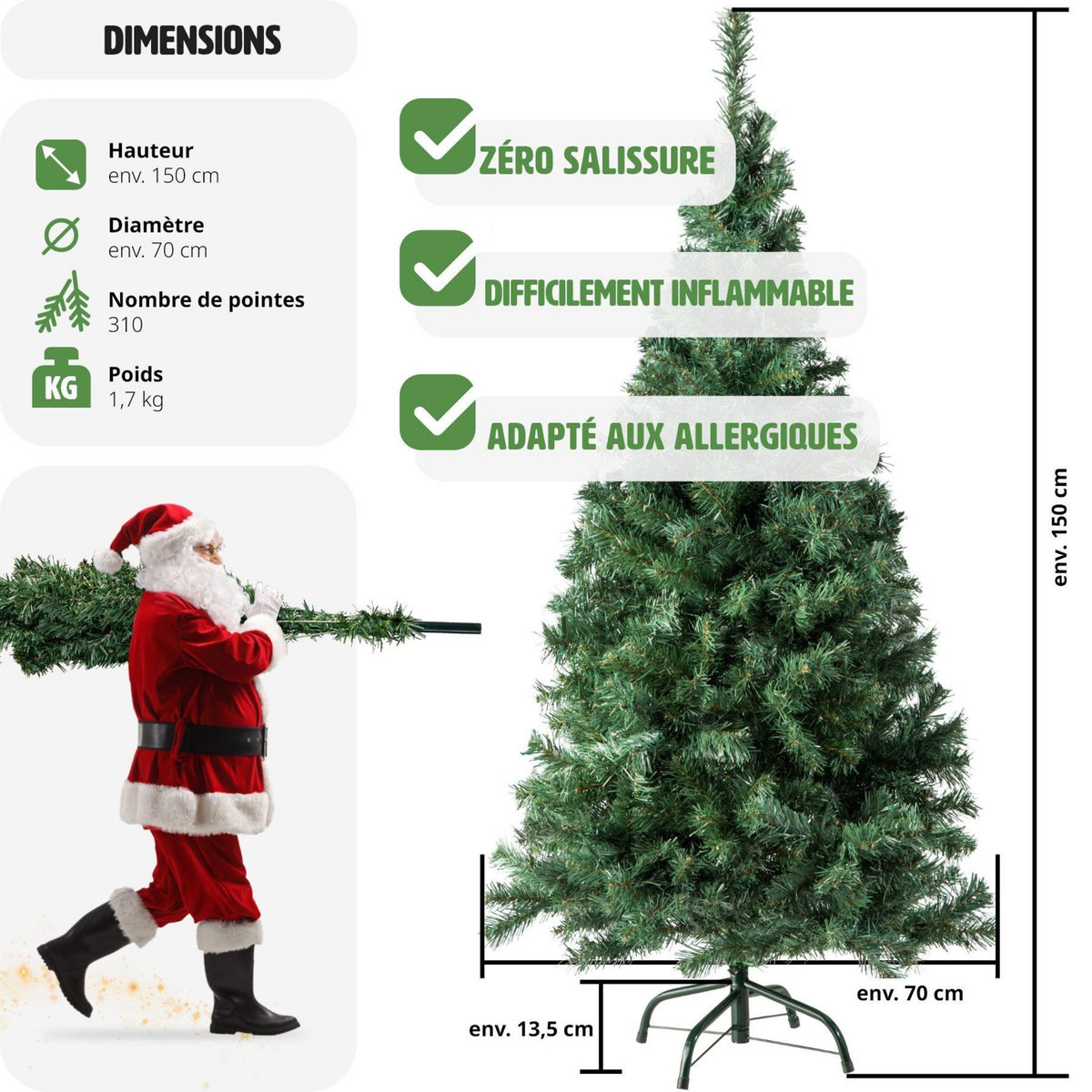 tectake Sapin de Noël artificiel 180 cm vert vert
