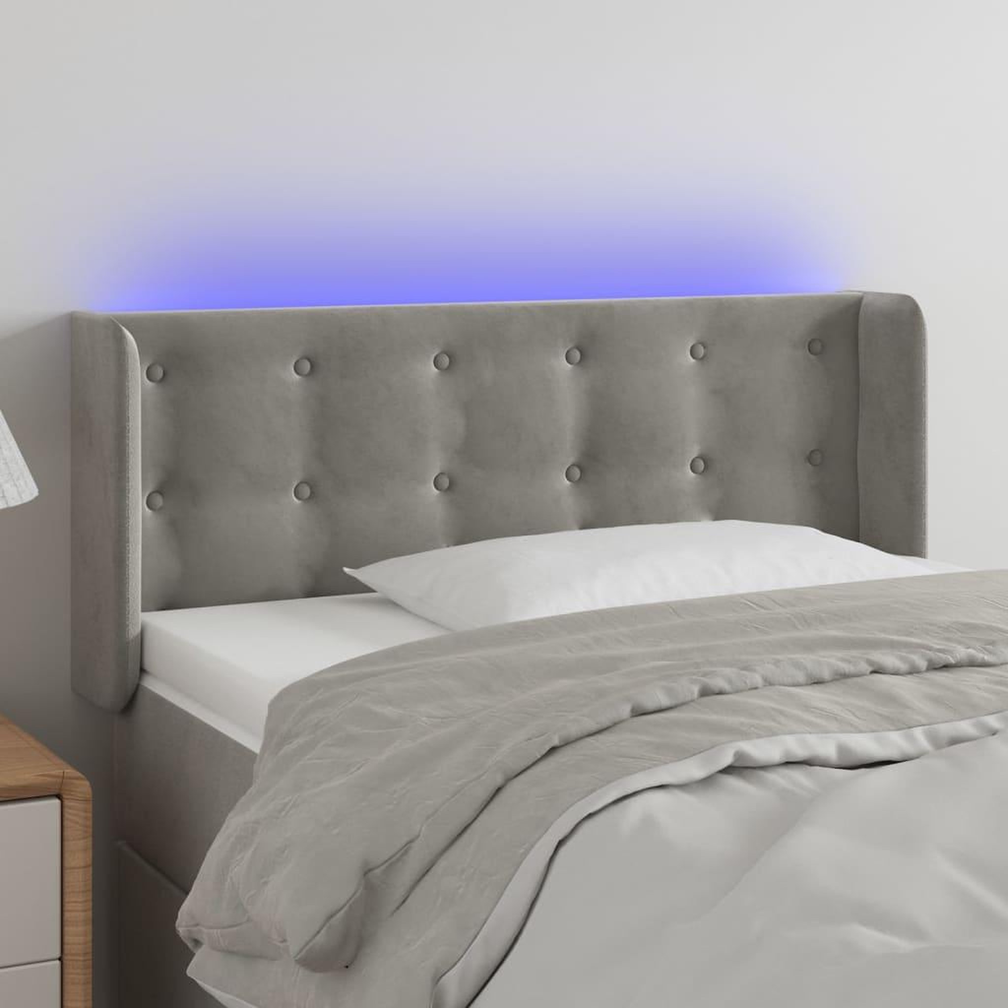 Voir la diapositive 1 : VIDAXL Tete de lit a LED Gris clair 83x16x78/88 cm Velours