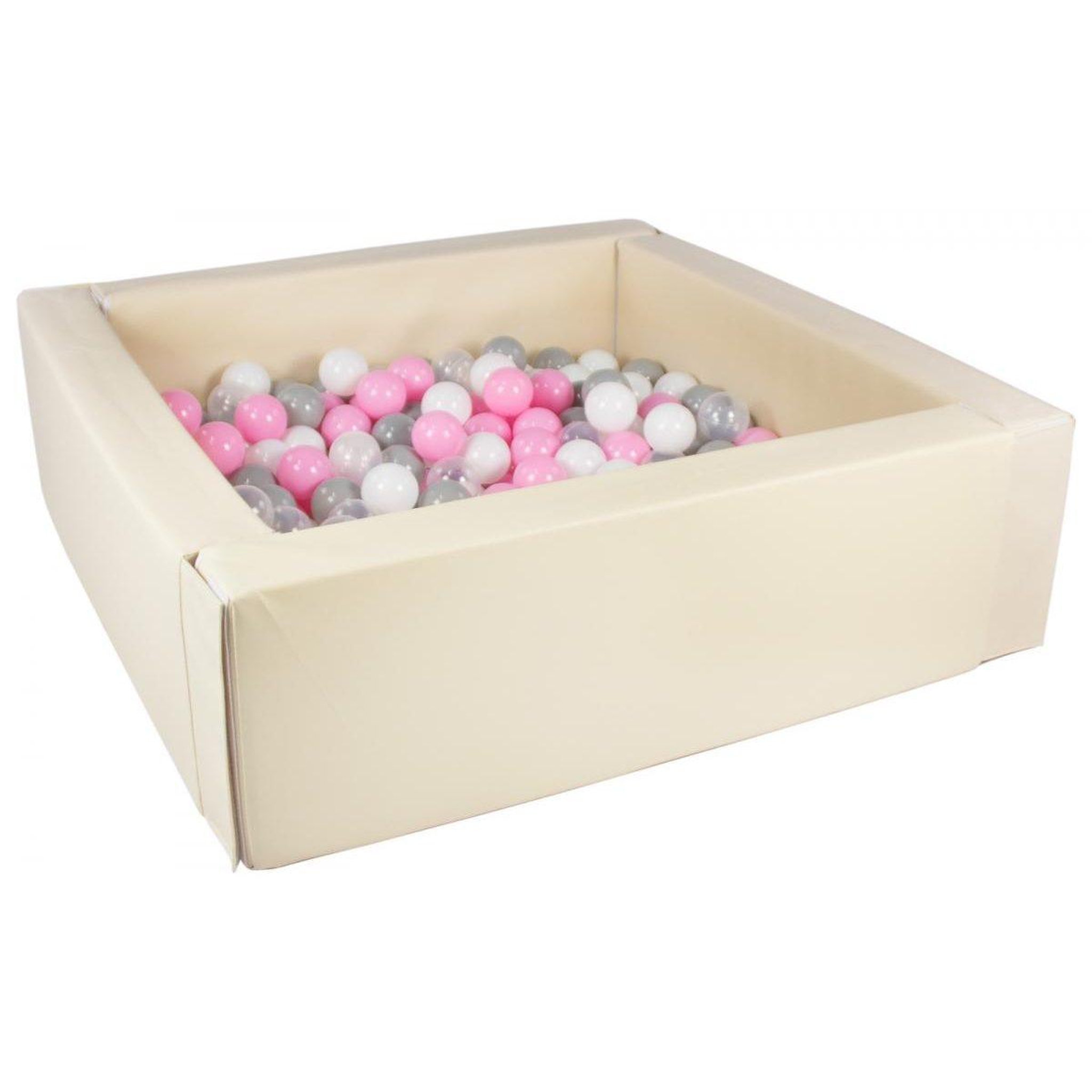 VELINDA Piscine à balles carrée avec 300 balles - cappuccino/blanc, transparent, rose clair, gris