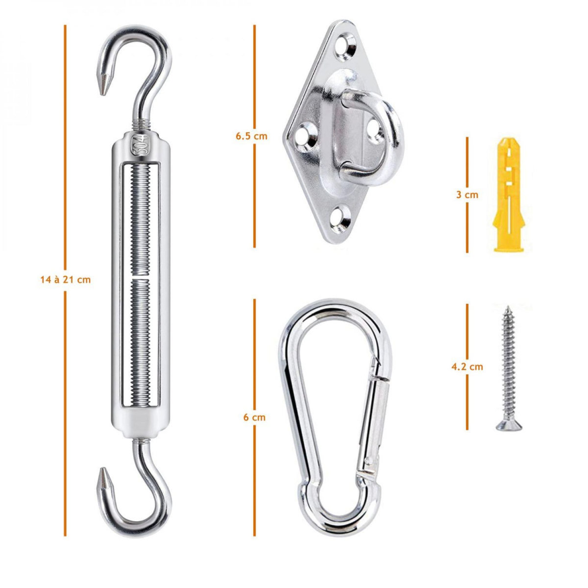 LINXOR Kit de fixation en acier inoxydable pour voile d'ombrage