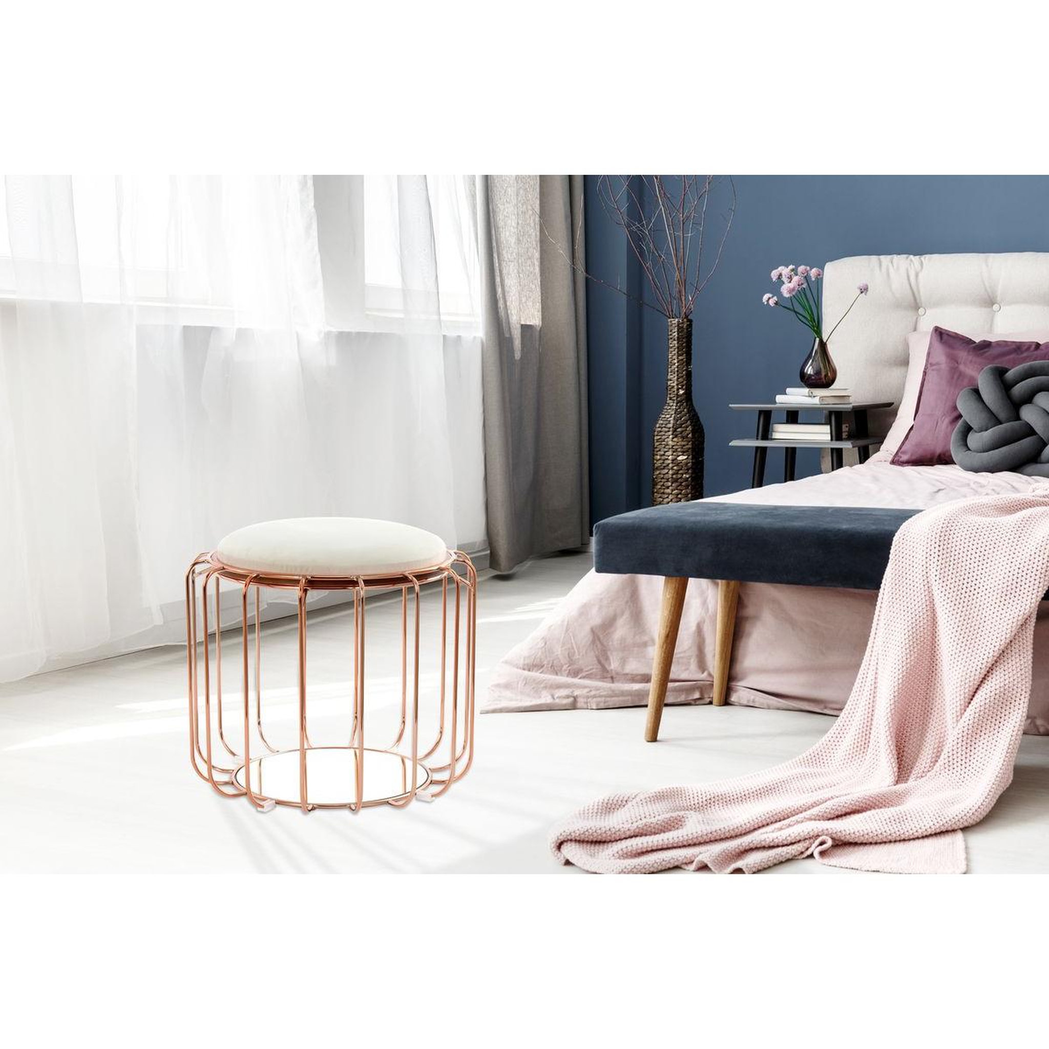 Voir la diapositive 3 : Paris Prix Pouf & table d'appoint  comfortable  50cm beige & rose