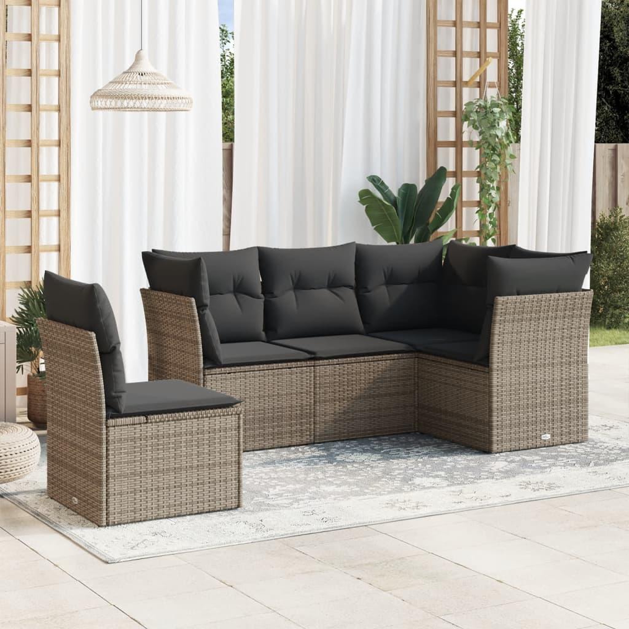 VIDAXL Salon de jardin 5 pcs avec coussins gris resine tressee