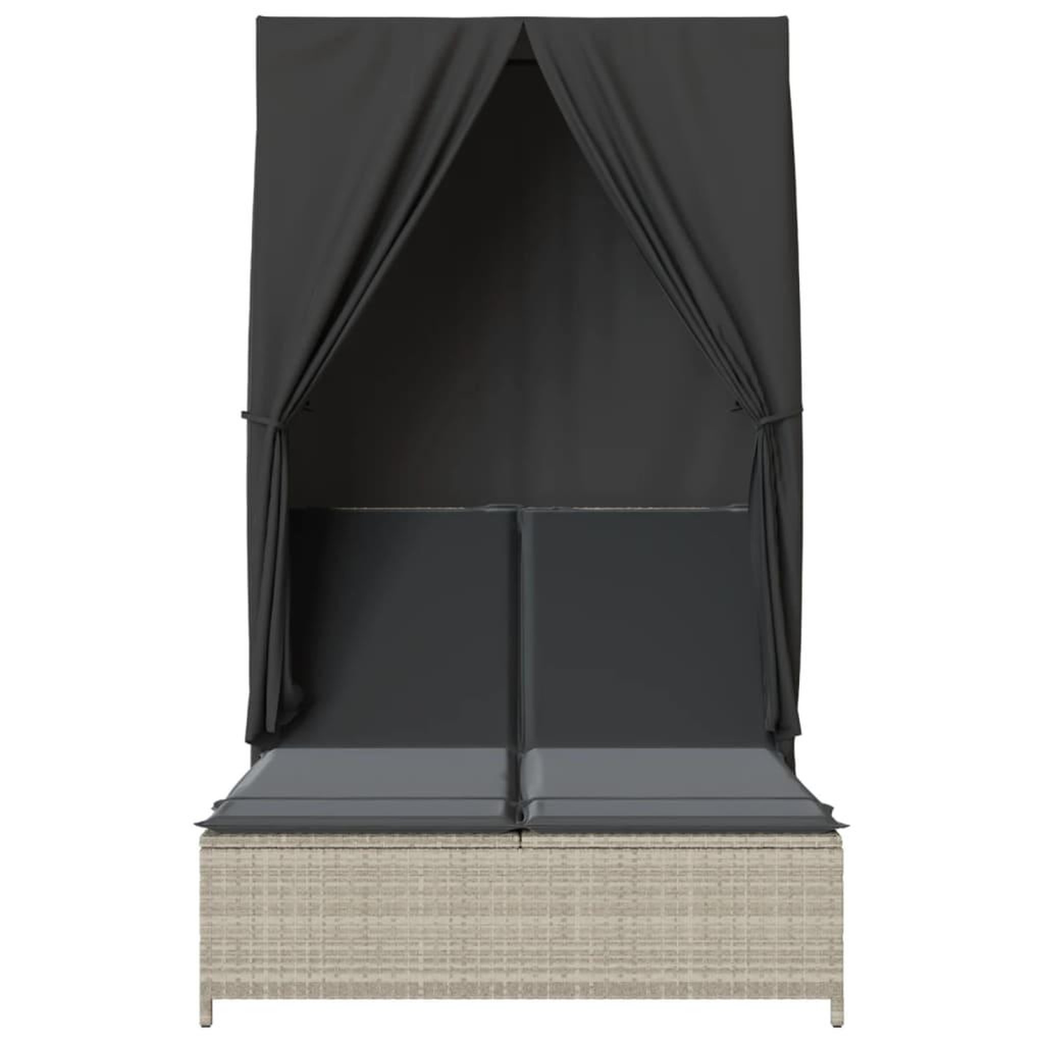 Voir la diapositive 4 : VIDAXL Chaise longue double avec toit et rideaux gris clair poly rotin