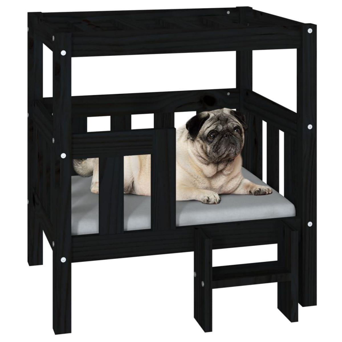 VIDAXL Lit pour chien Noir 65,5x43x70 cm Bois de pin solide