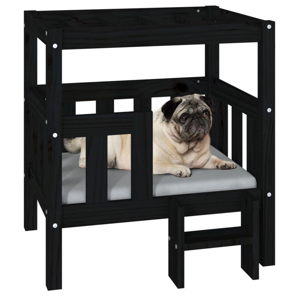 VIDAXL Lit pour chien Noir 65,5x43x70 cm Bois de pin solide