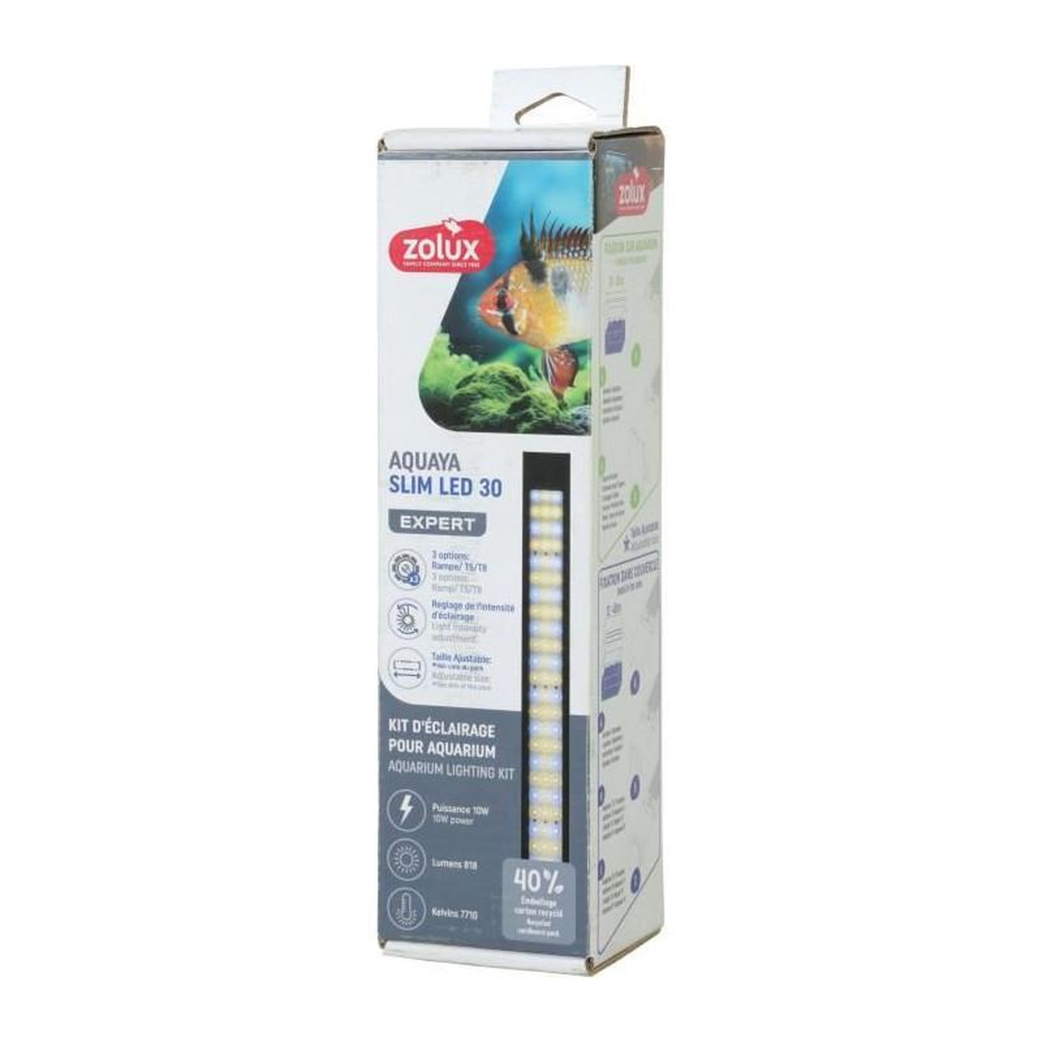 Voir la diapositive 2 : Zolux Rampe d'éclairage - Zolux - Slim LED dimmable - Ajustable et adaptable en remplacement d'un tube néon T8 ou T5 - 30 cm