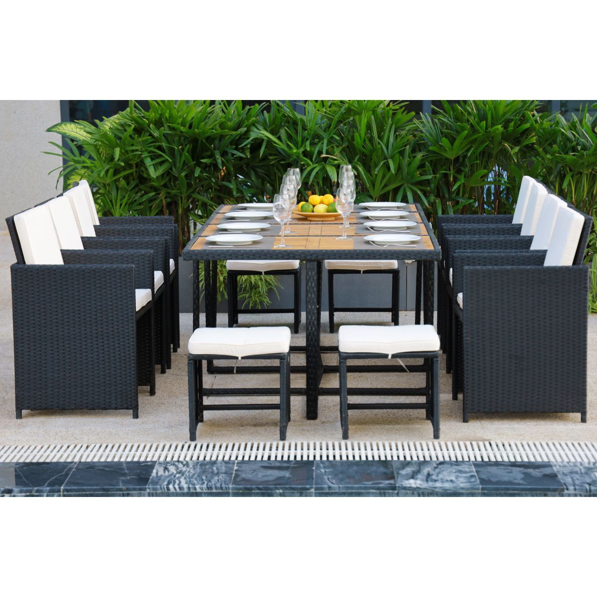 Beau rivage Salon de jardin en résine tressée noire 10/12 personnes BABYLON