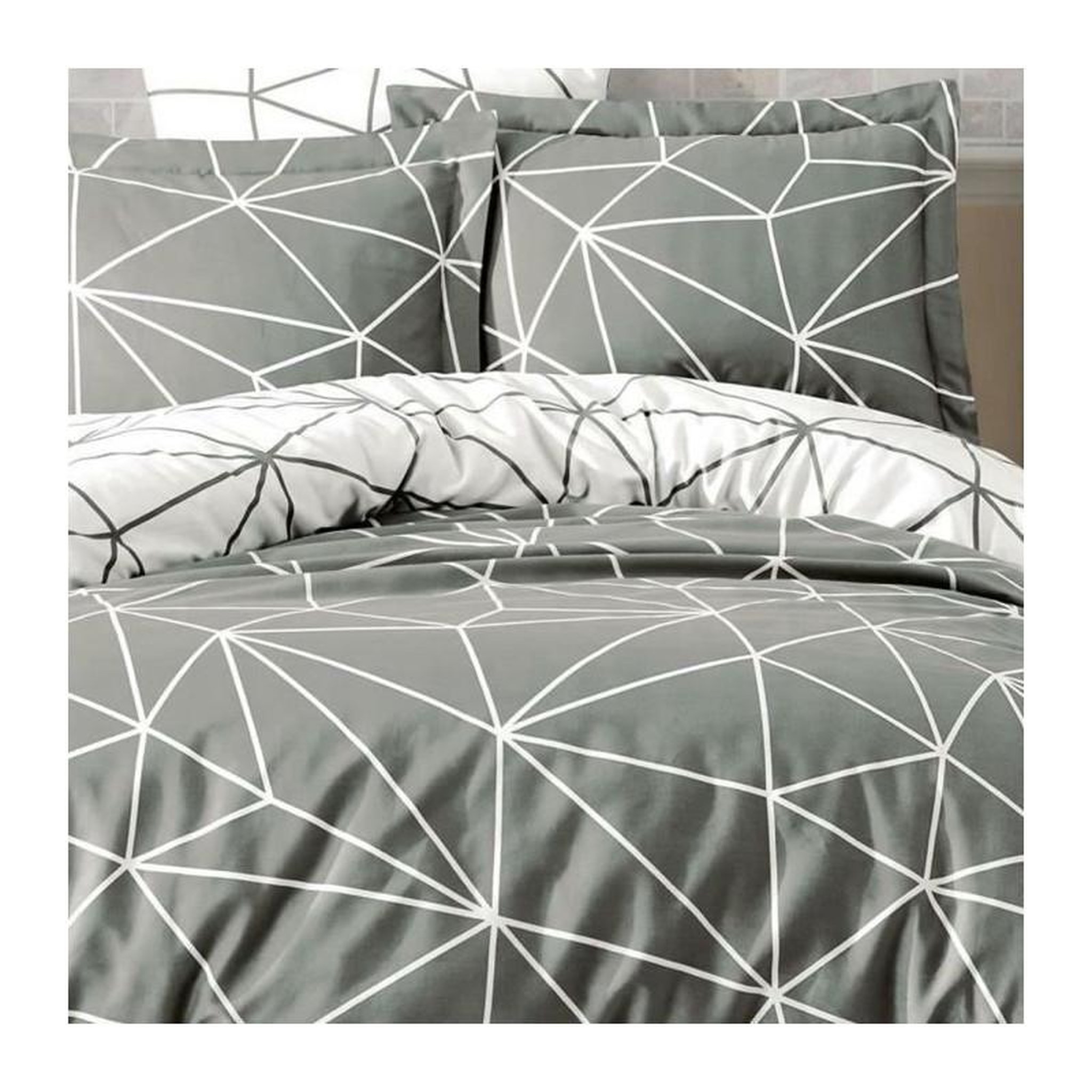 Voir la diapositive 2 : GENERIQUE Parure de lit - 1 housse de couette 220 x 240 cm + 2 taies d'oreiller 60 x 60 cm - 100% coton renforcé - Gris