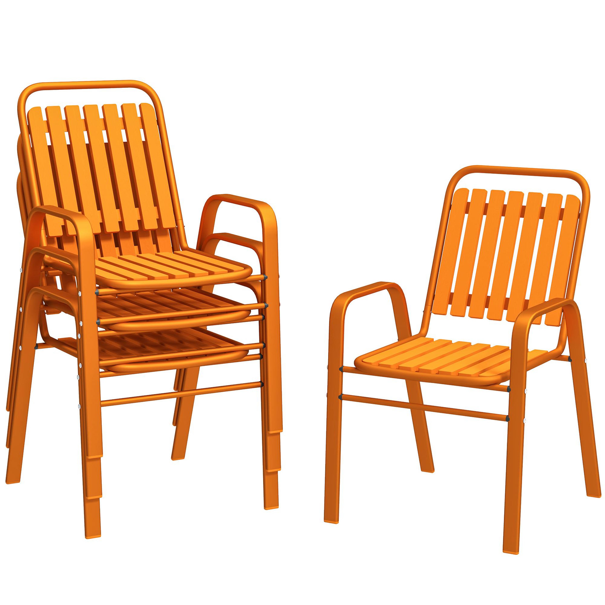 Voir la diapositive 1 : OUTSUNNY Lot de 4 chaises de jardin empilables design néo-rétro avec hauts dossiers accoudoirs acier époxy orange