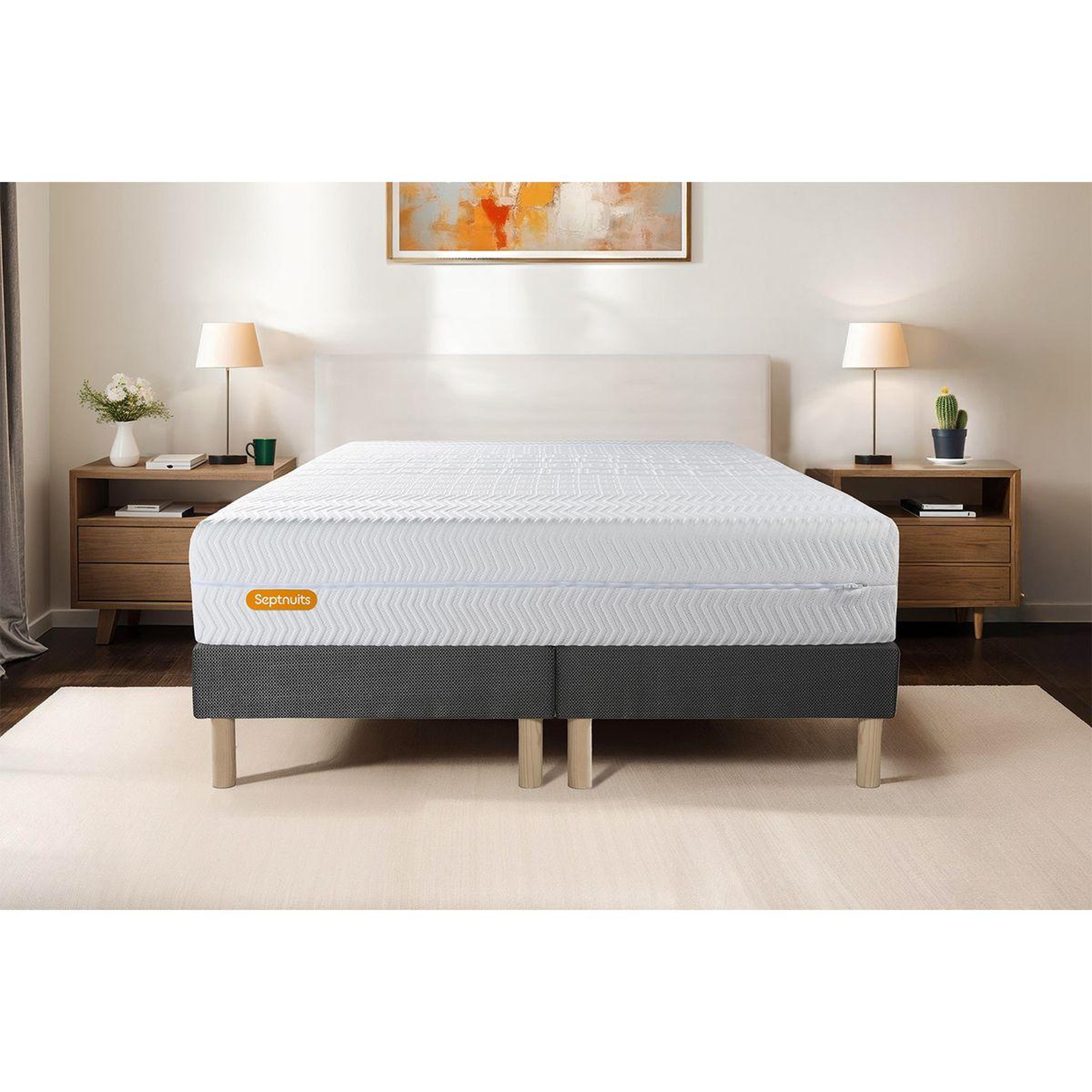 Voir la diapositive 1 : SEPTNUITS Matelas + double sommiers Memo Bio Mousse à mémoire de forme 5 zones de confort Maxi épaisseur Déhoussable