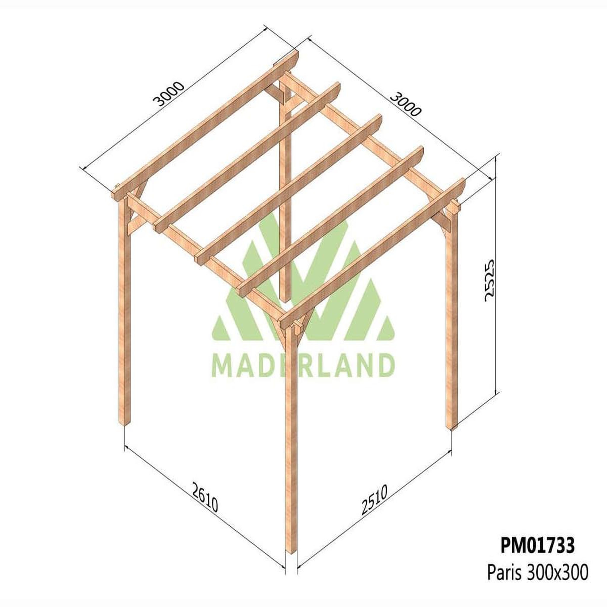 Voir la diapositive 2 : JARDIDECO Pergola massive en bois paris 300 x 300 cm - maderland