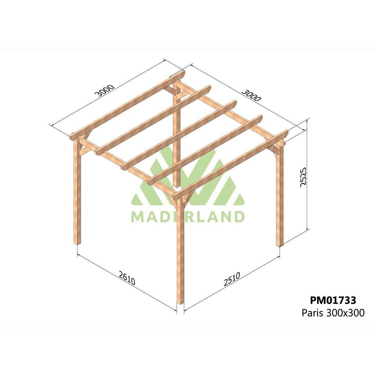 JARDIDECO Pergola massive en bois Paris 300 x 300 cm - Maderland