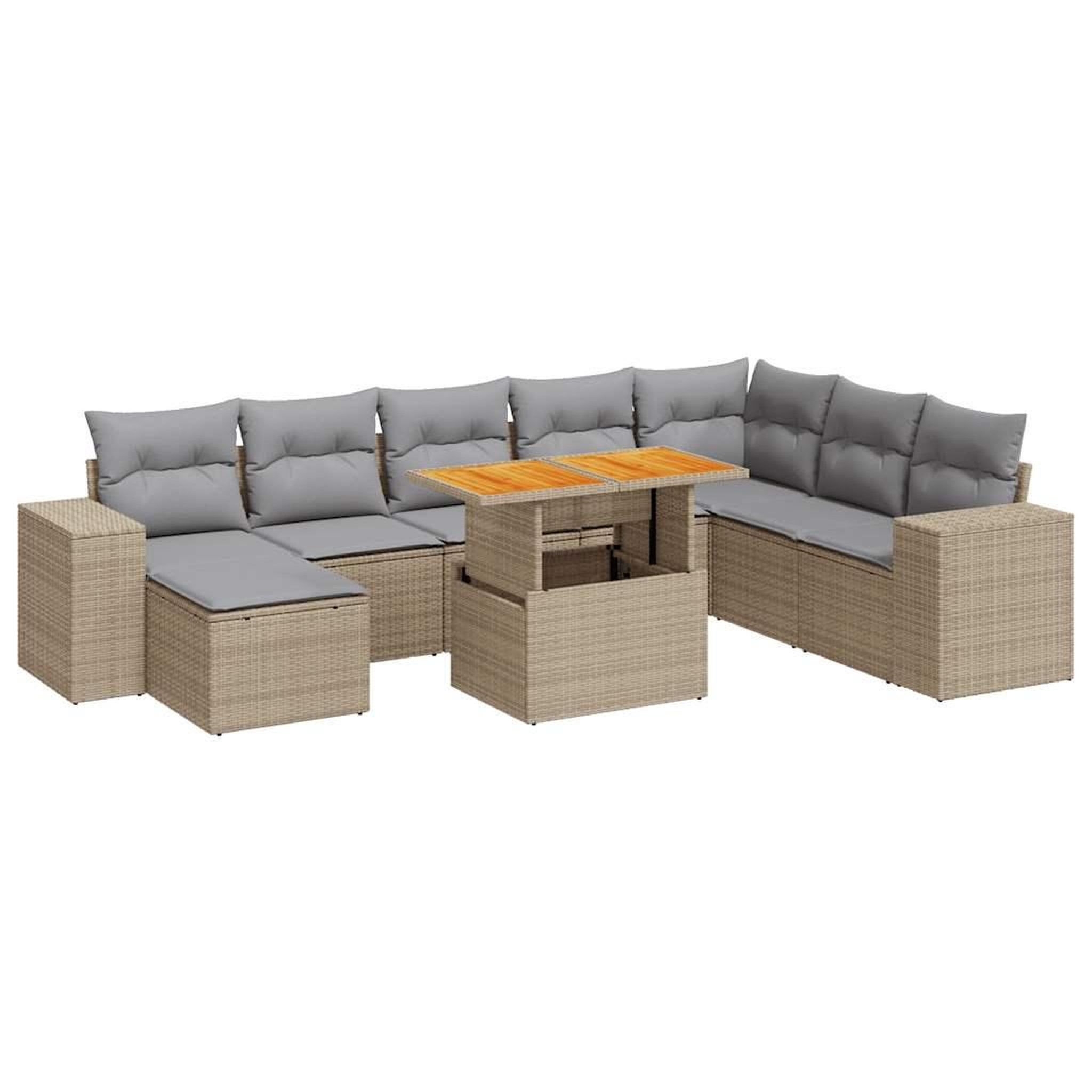 Voir la diapositive 2 : VIDAXL Salon de jardin avec coussins 9 pcs beige resine tressee acacia