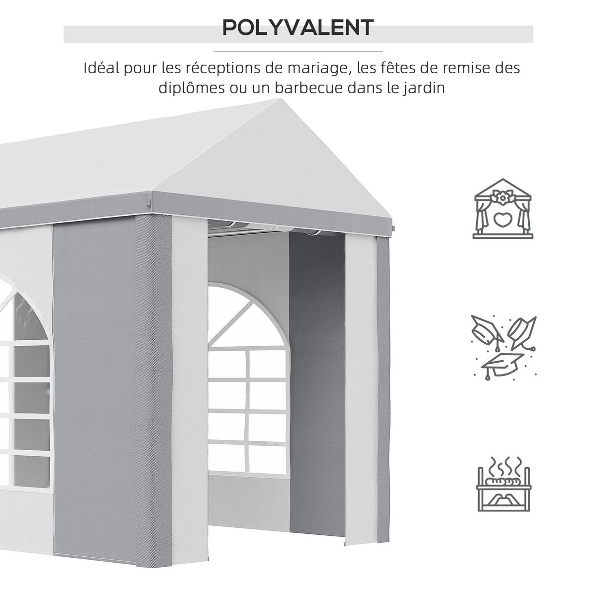 OUTSUNNY Barnum tonnelle chapiteau de jardin dim. 3L x 2l x 2,55H m - 2 fenêtres, 2 portes - acier galvanisé PE blanc gris