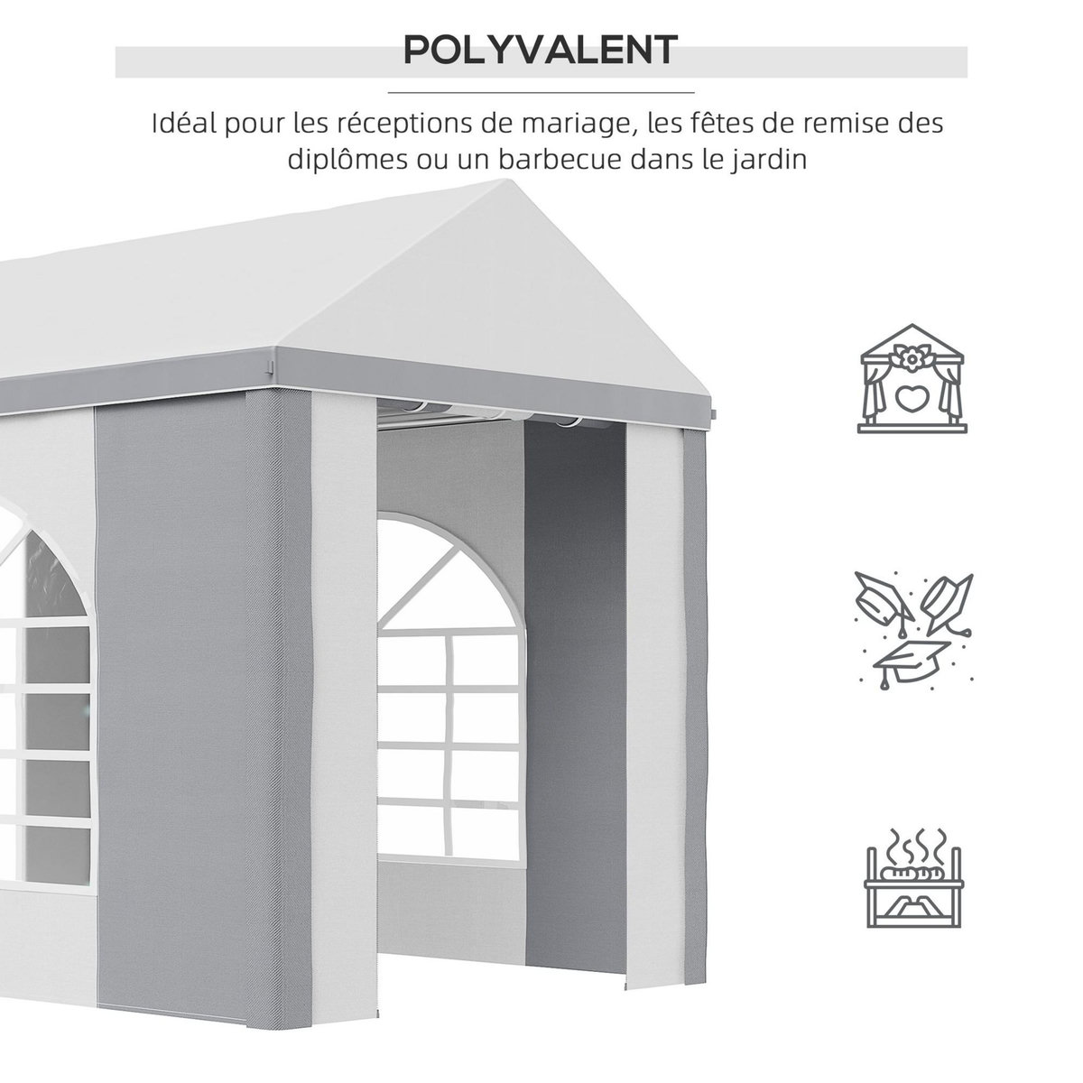 OUTSUNNY Barnum tonnelle chapiteau de jardin dim. 3L x 2l x 2,55H m - 2 fenêtres, 2 portes - acier galvanisé PE blanc gris