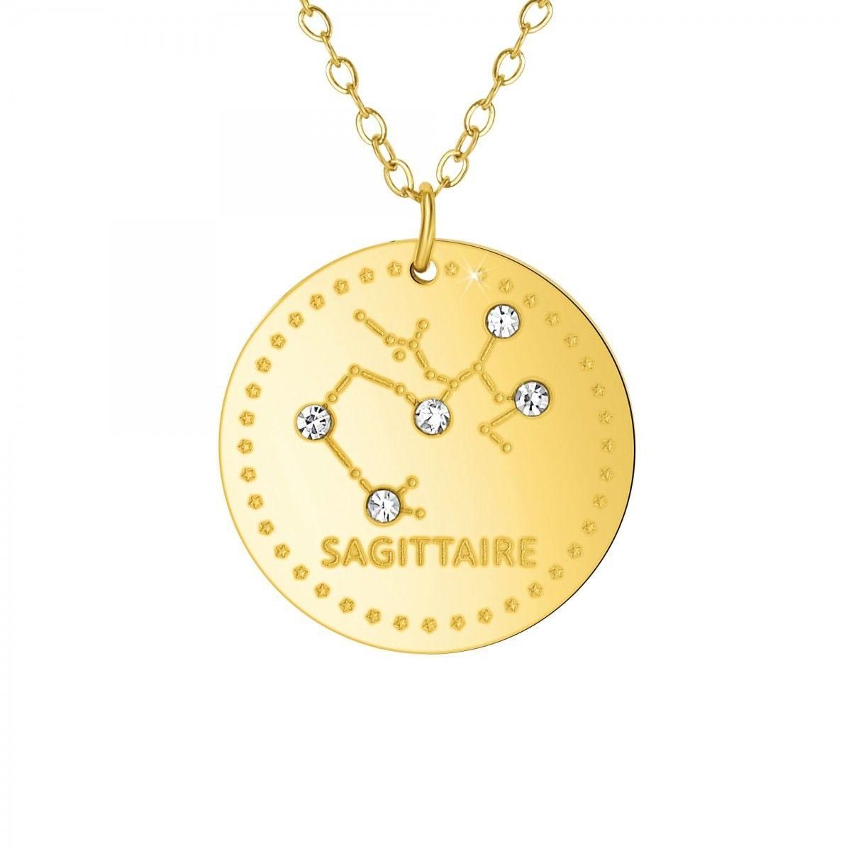SC CRYSTAL Collier astrologie  Sagittaire  SC Crystal orné de Cristaux scintillants en Acier Finement doré