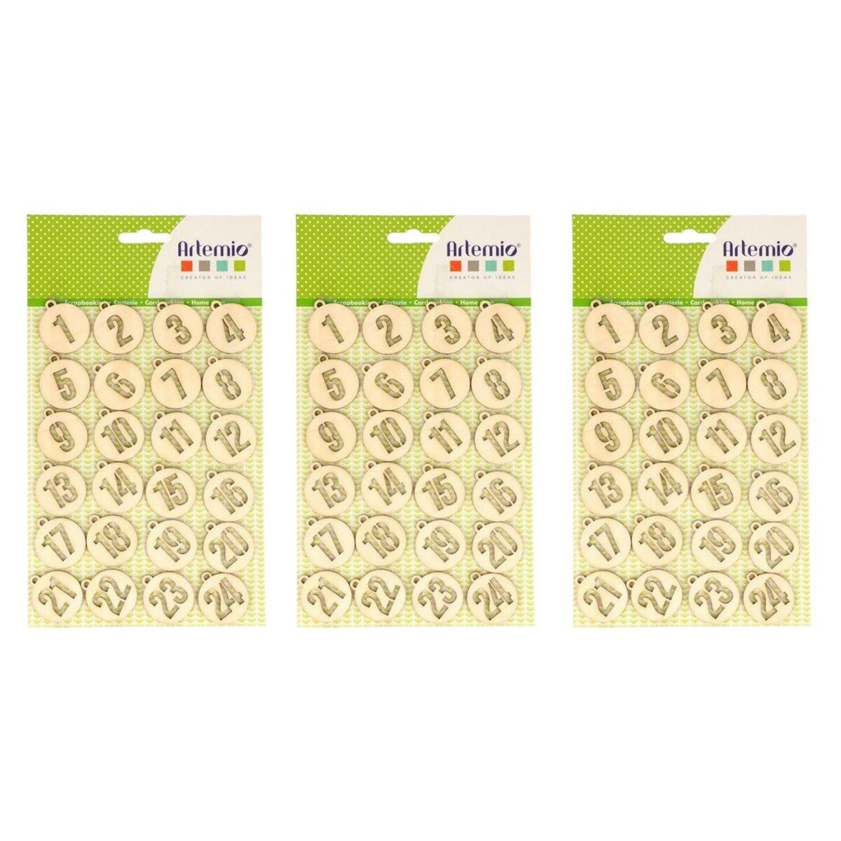 Artemio 3 kits de chiffres ronds en bois calendrier de l'Avent
