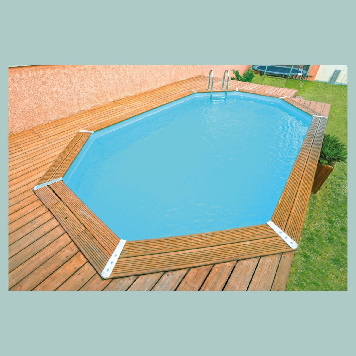 UBBINK Piscine hors sol en bois octogonale liner bleu 3,55 x 4,90-H1,30 cm AZURA