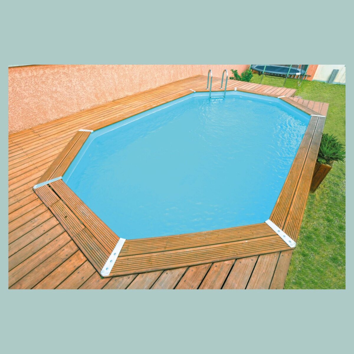 UBBINK Piscine hors sol en bois octogonale liner bleu 3,55 x 4,90-H1,30 cm AZURA