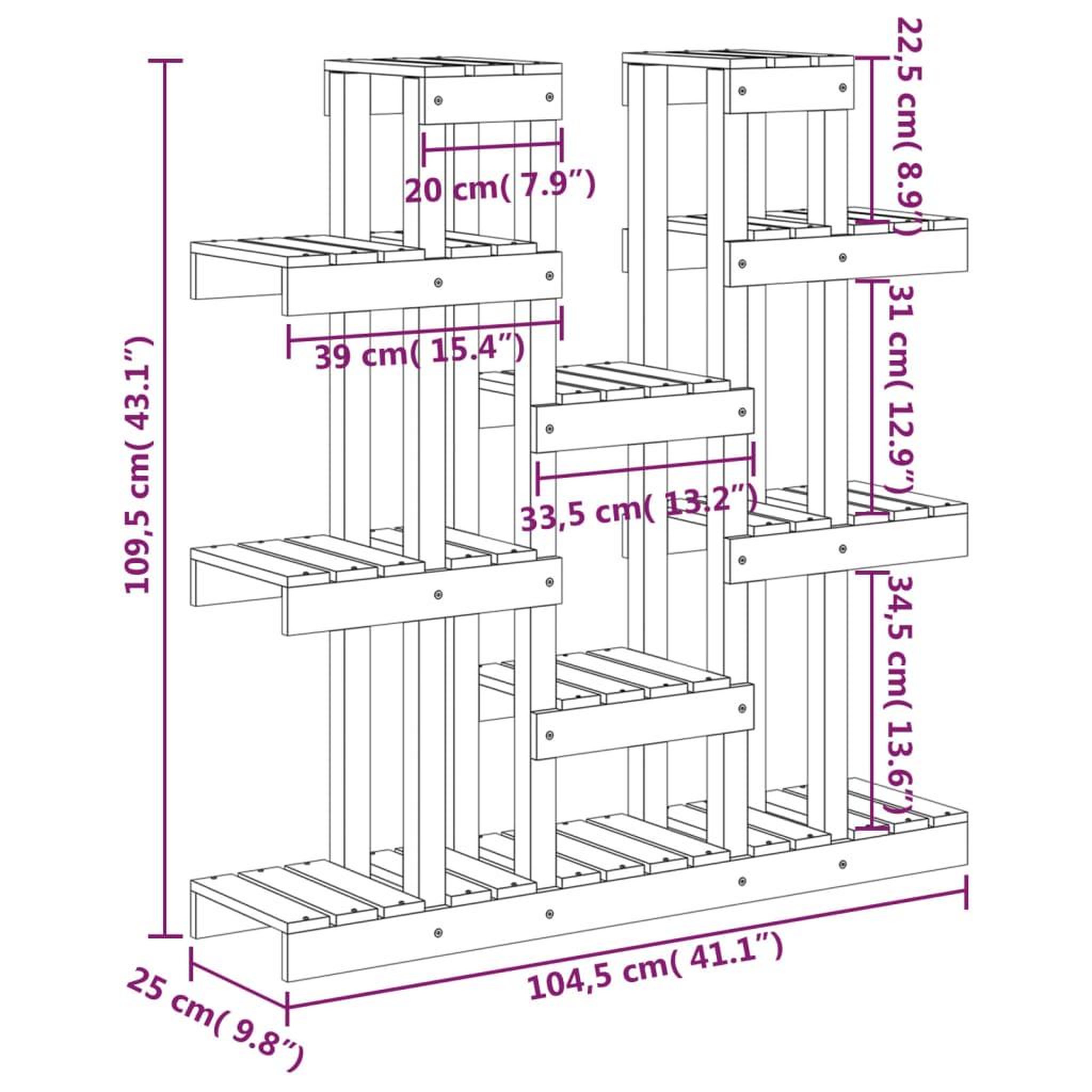 Voir la diapositive 6 : VIDAXL Support a plantes Marron miel 104,5x25x109,5 cm Bois massif pin