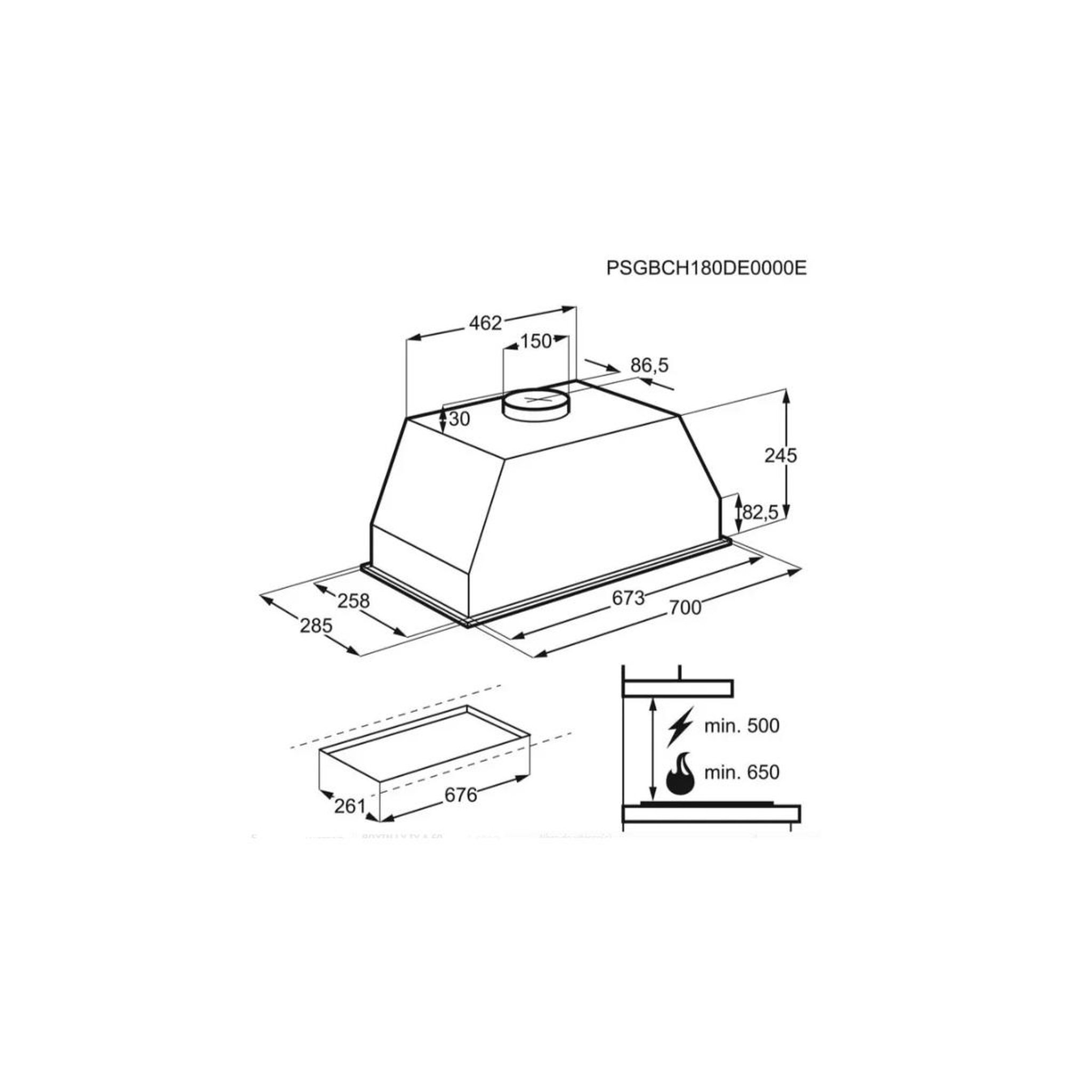 Voir la diapositive 5 : ELECTROLUX Hotte décorative murale 70cm 600m3/h inox - lfg517x1