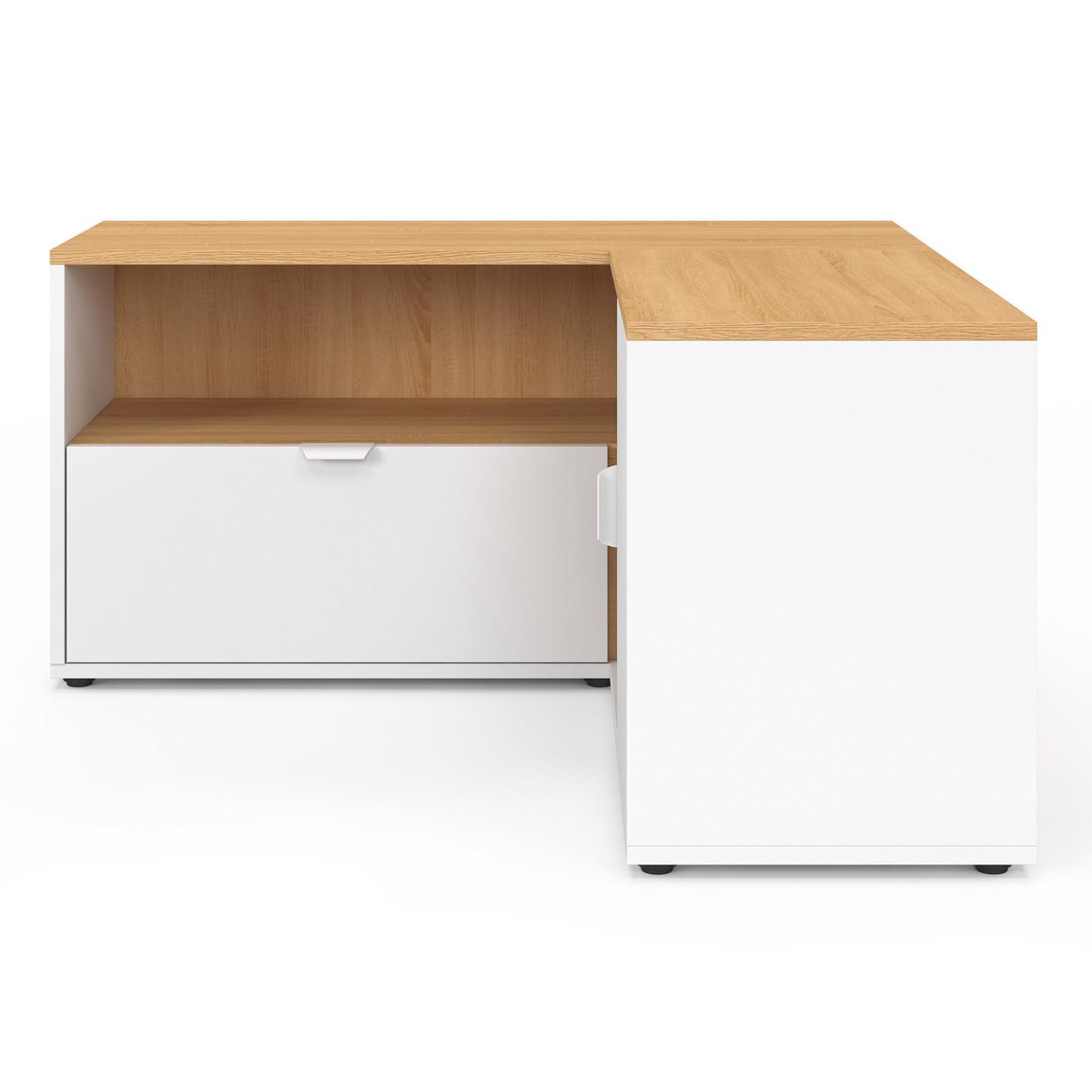 Voir la diapositive 3 : ID MARKET Meuble tv 90 x 90 cm d'angle baltazar façon hêtre et blanc