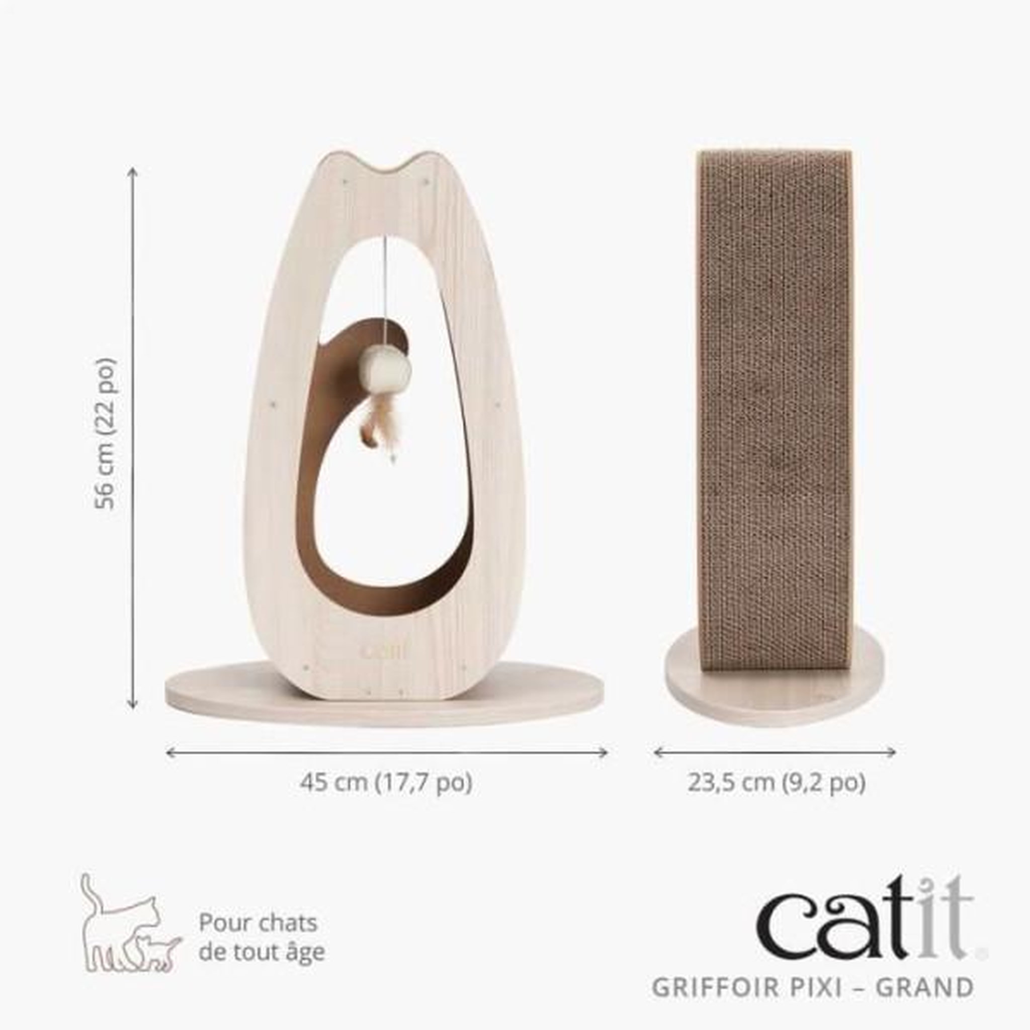 Voir la diapositive 6 : MARKET24 Griffoir pour chat - CATIT - Pixi Grand - Avec balle en tissu et plume - Aspect chene naturel