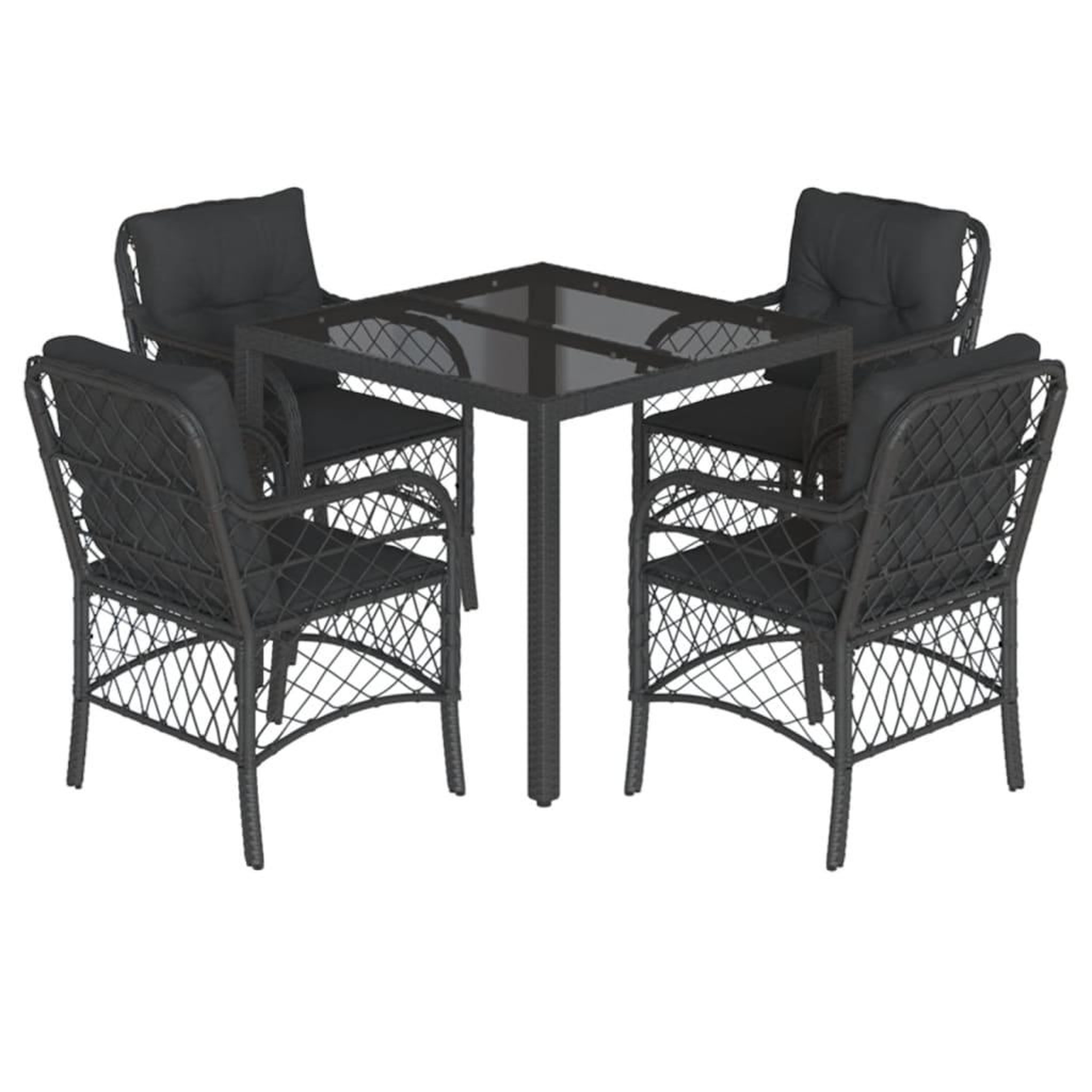 Voir la diapositive 2 : VIDAXL Ensemble a manger de jardin coussins 5pcs Noir Resine tressee