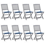 VIDAXL Chaises pliables d'exterieur lot de 8 et coussins Bois d'acacia