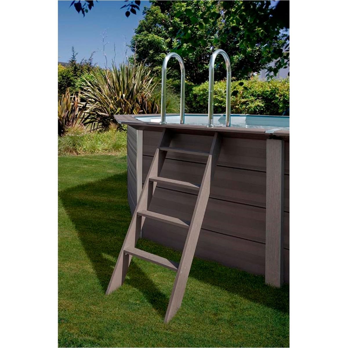 GRE Piscine hors sol rectangulaire en composite - Grise - 4,66 x 3,26 x H 1,24 m 