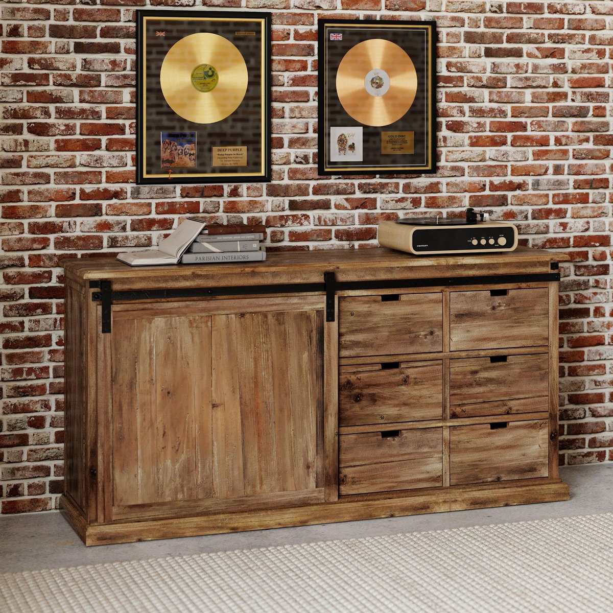Rendez vous déco Buffet en bois recyclé, 6 tiroirs et 1 porte coulissante-Sari