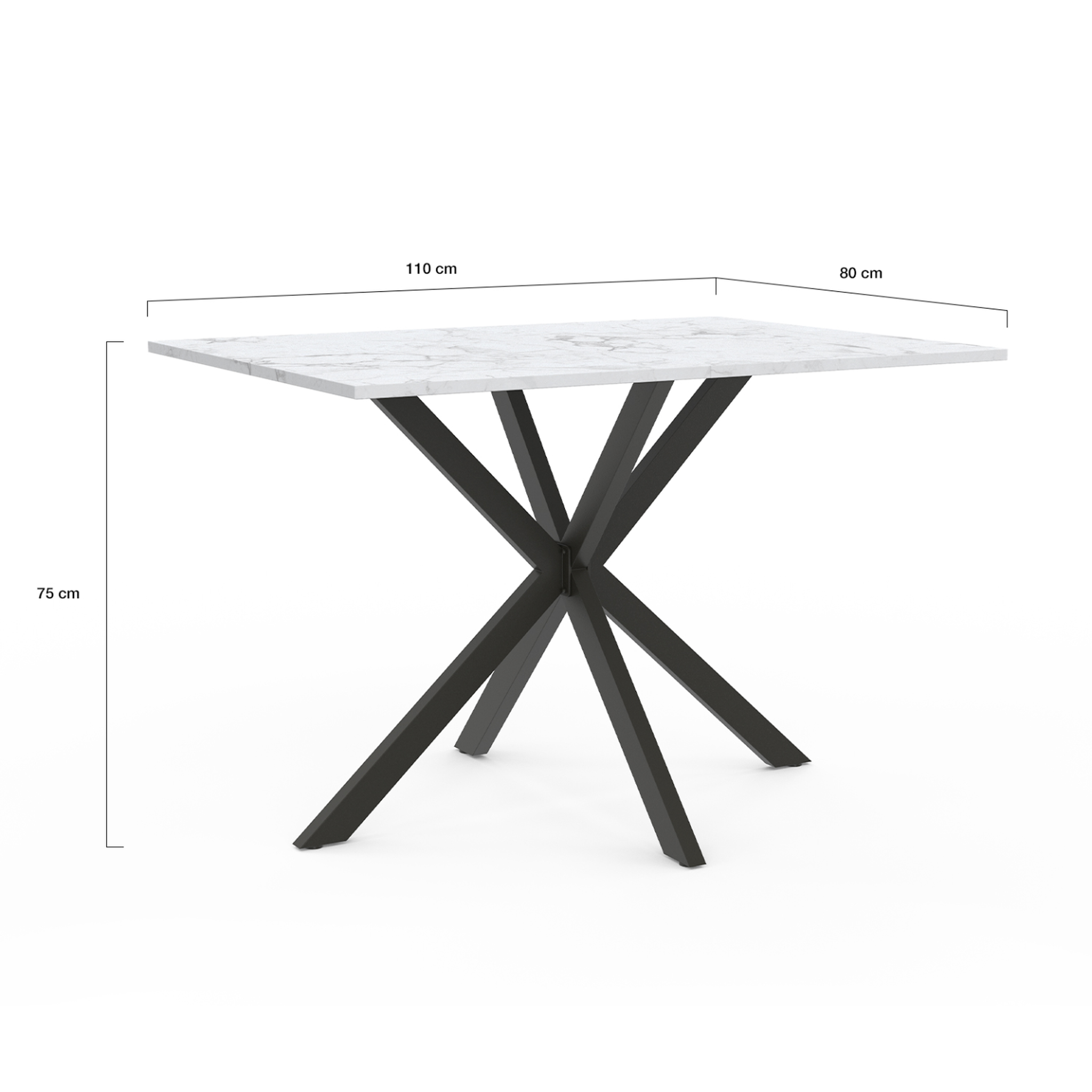 Voir la diapositive 4 : ID MARKET Table à manger rectangle alix 6 personnes pied araignée noir et plateau effet marbre blanc alaska 110 cm