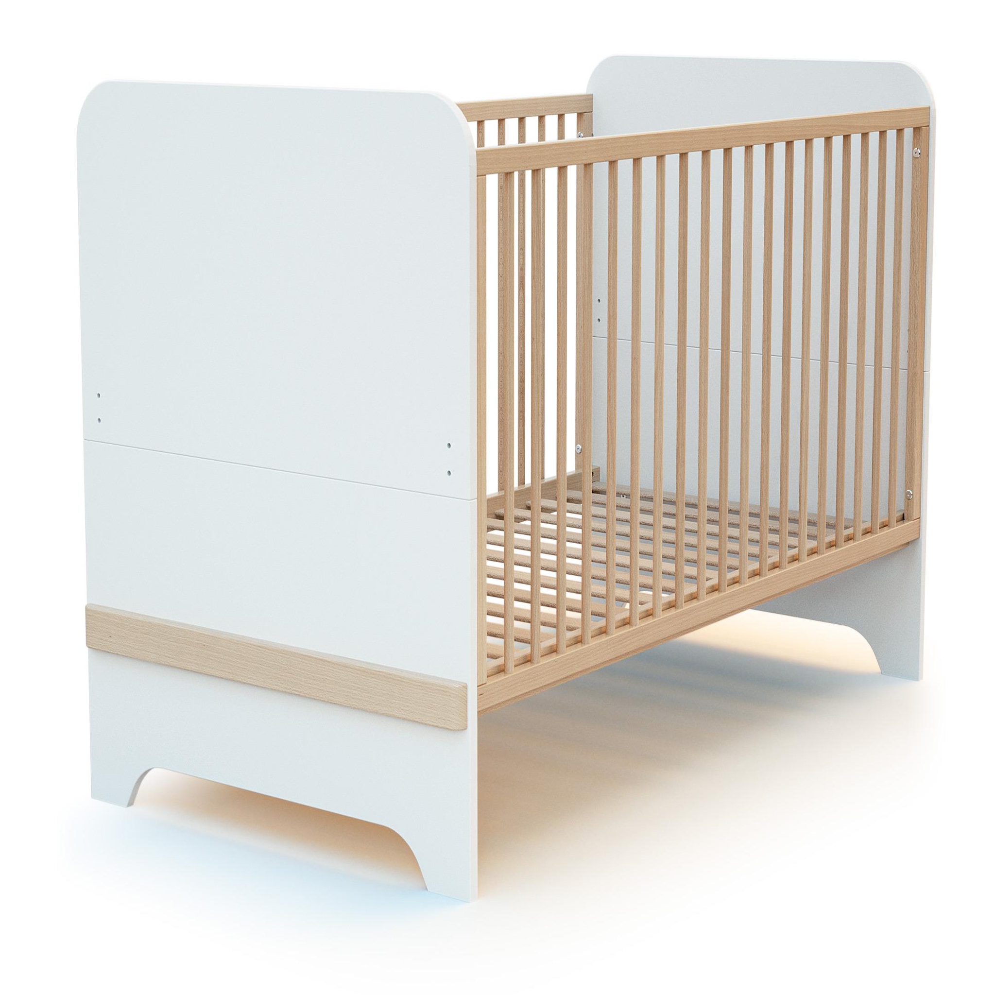 Voir la diapositive 4 : JURABABY Lit bébé évolutif en bois carrousel blanc et hêtre verni 70 x 140 cm