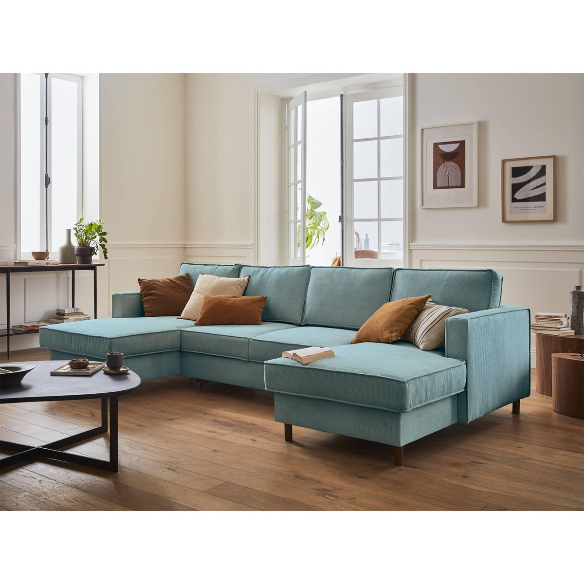 LISA DESIGN Jake - canapé panoramique en u - 7 places - convertible avec coffre - en velours côtelé