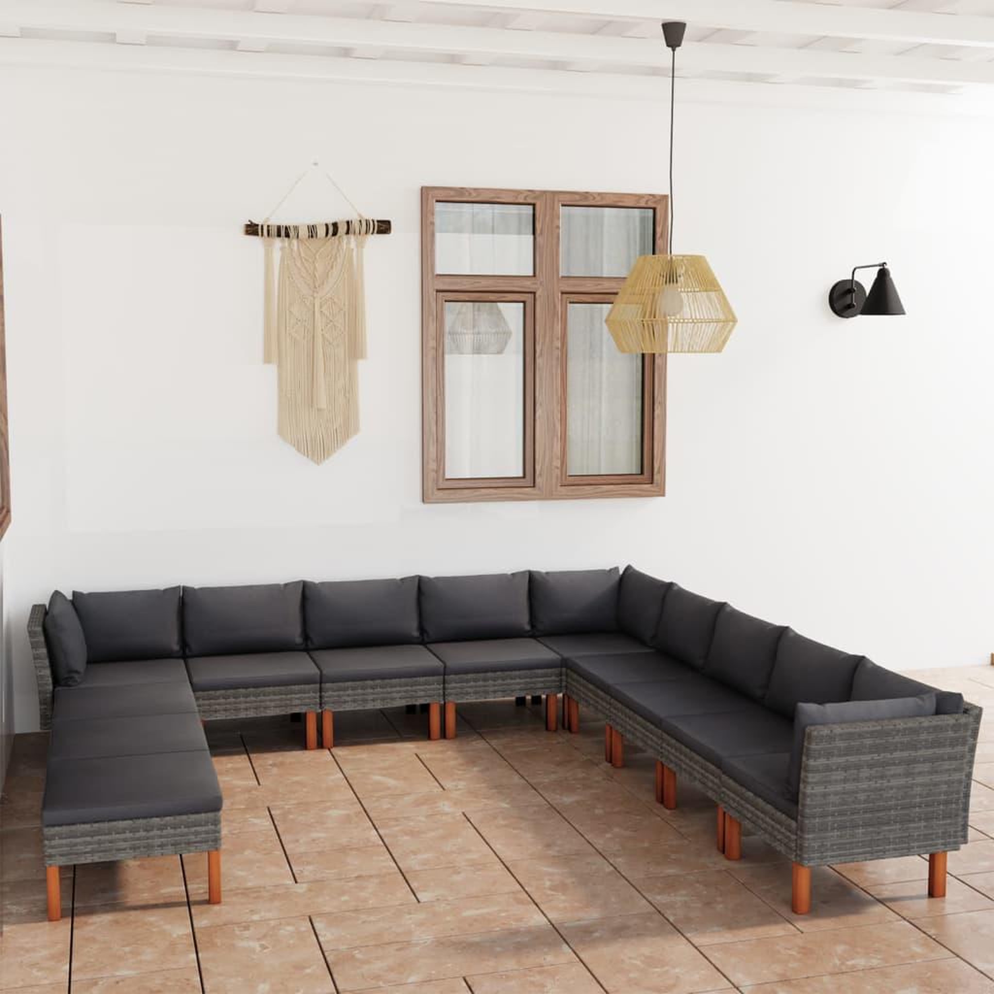 Voir la diapositive 1 : VIDAXL Salon de jardin 12 pcs avec coussins Resine tressee Gris