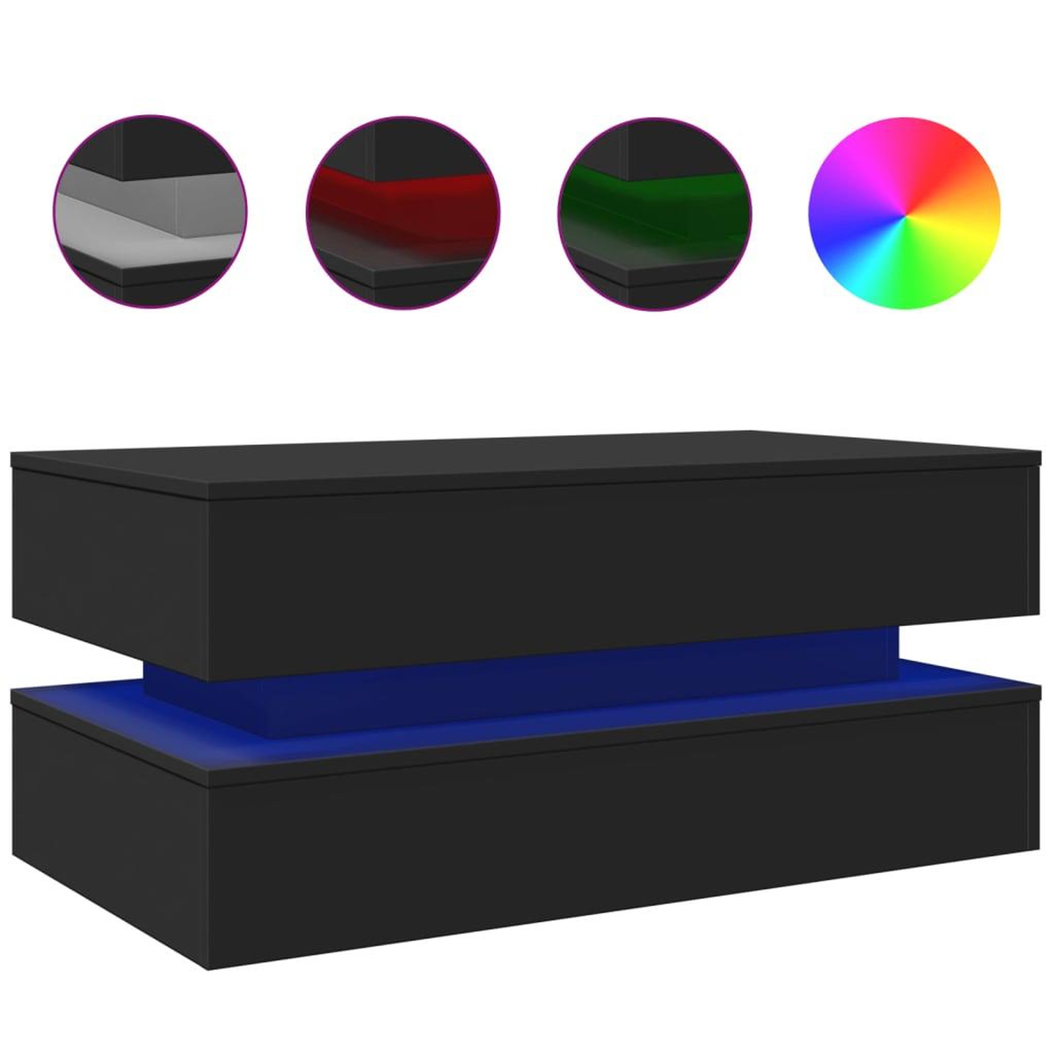 Voir la diapositive 2 : VIDAXL Table basse avec lumieres LED noir 90x50x40 cm